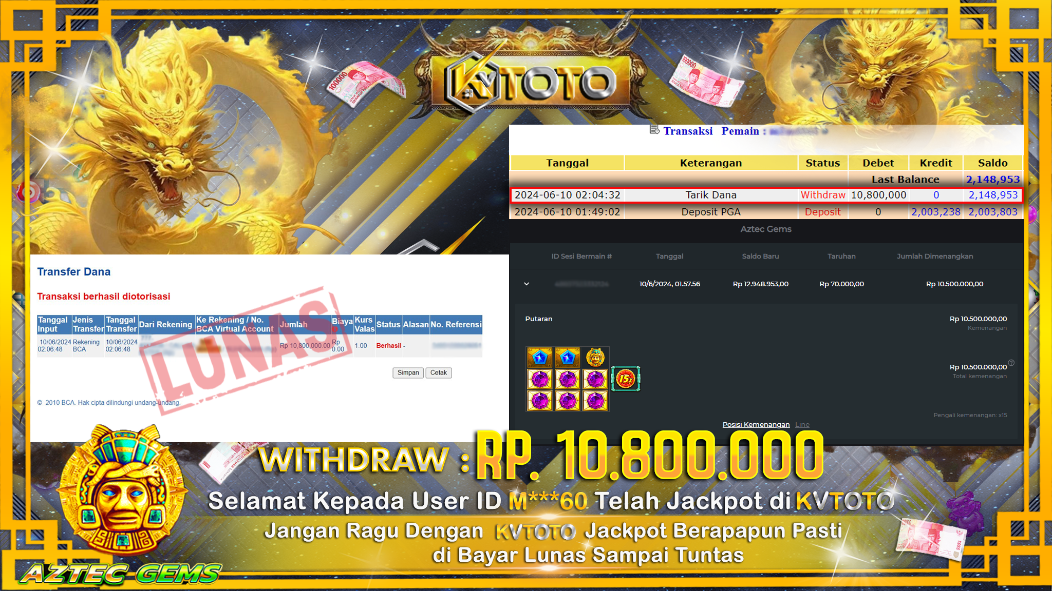 ✨ JACKPOT DI SLOT AZTEC GEMS  ✨