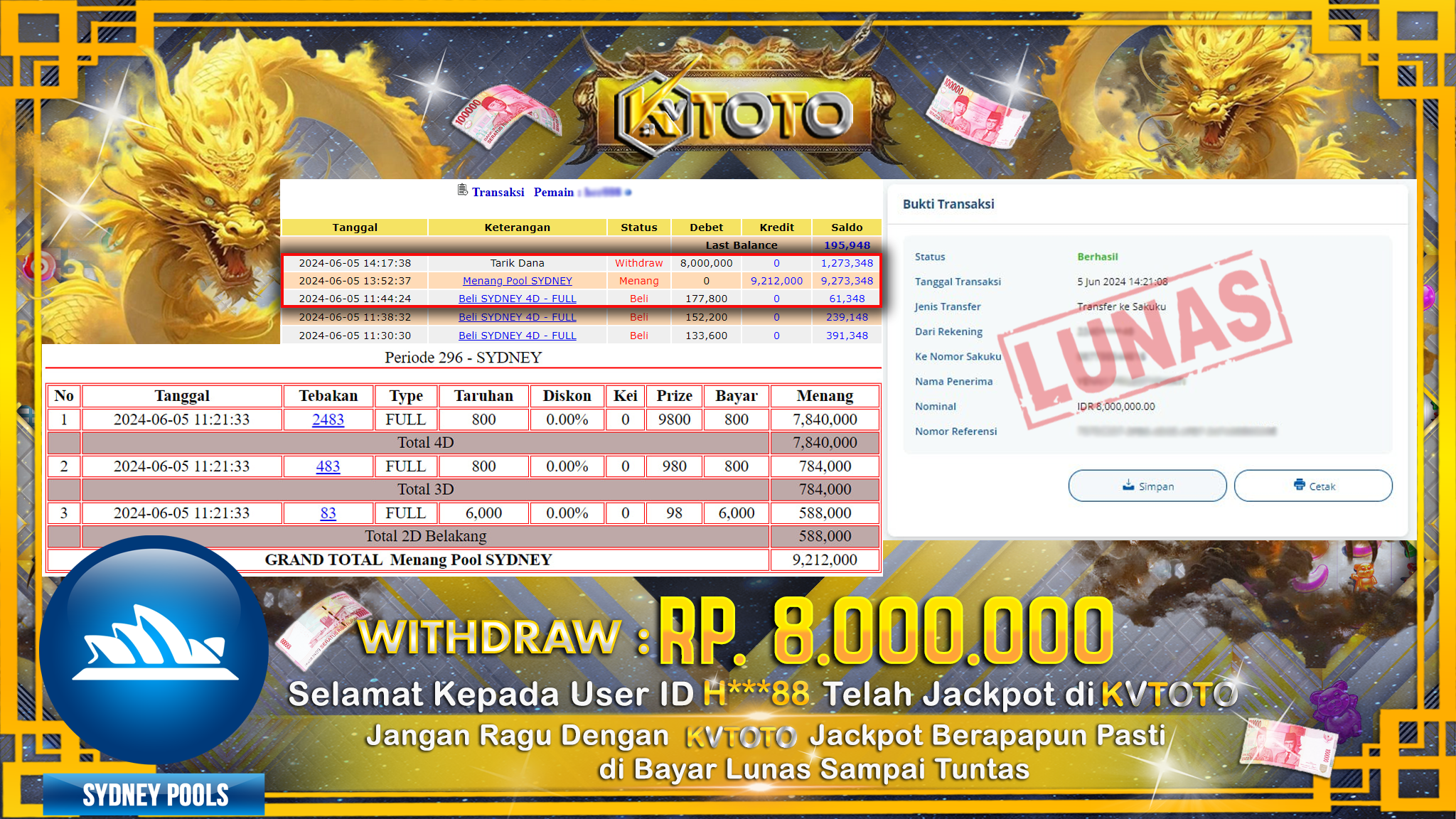 ✨ JACKPOT DI  POOL SIDNEY ✨