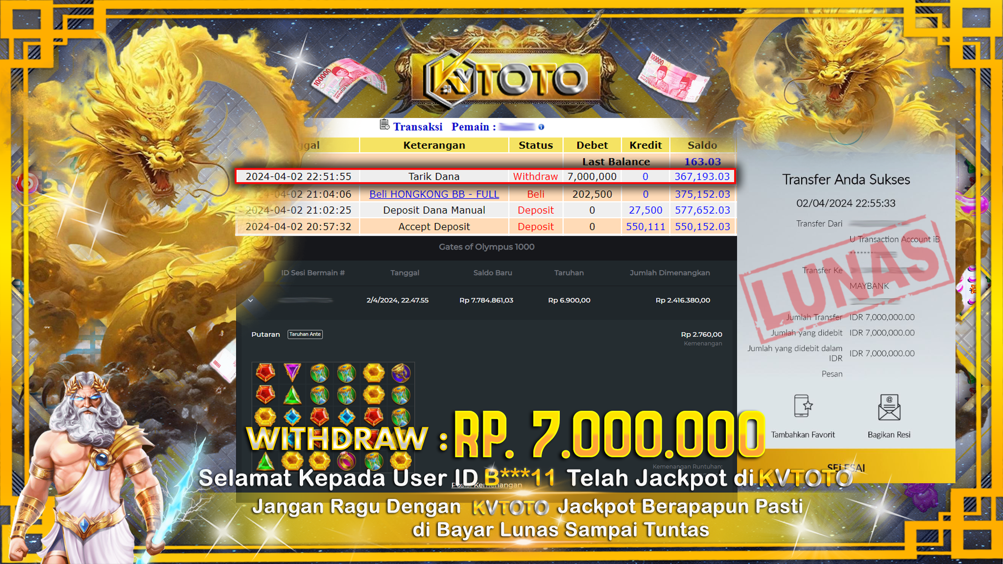 ✨ JACKPOT SLOT GATES OF OLYMPUS 1000 ✨