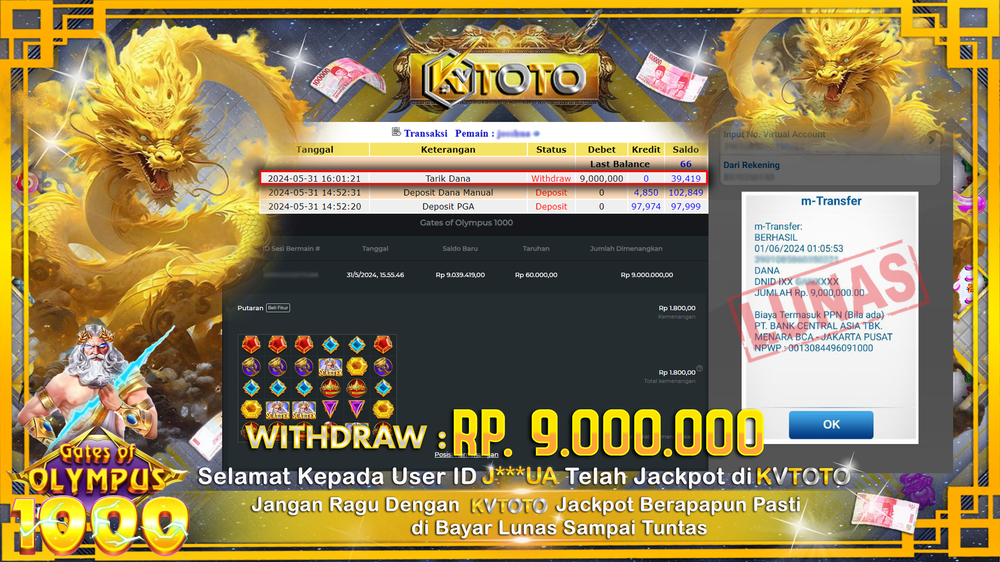 ✨ JACKPOT DI  SLOT GATES OF OLYMPUS 1000 ✨