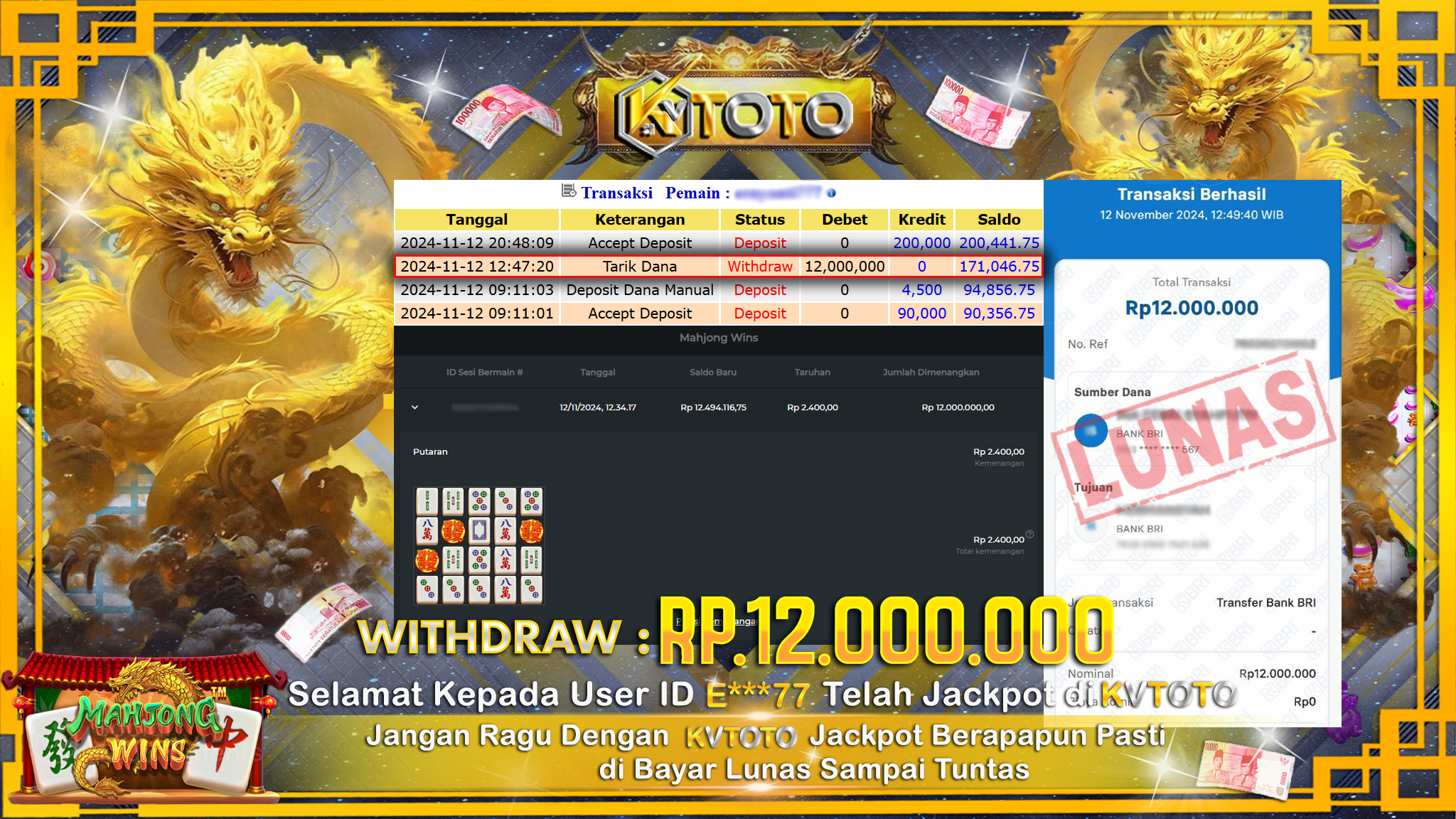 ✨ JACKPOT Di SLOT MAHJONG WINS ✨
