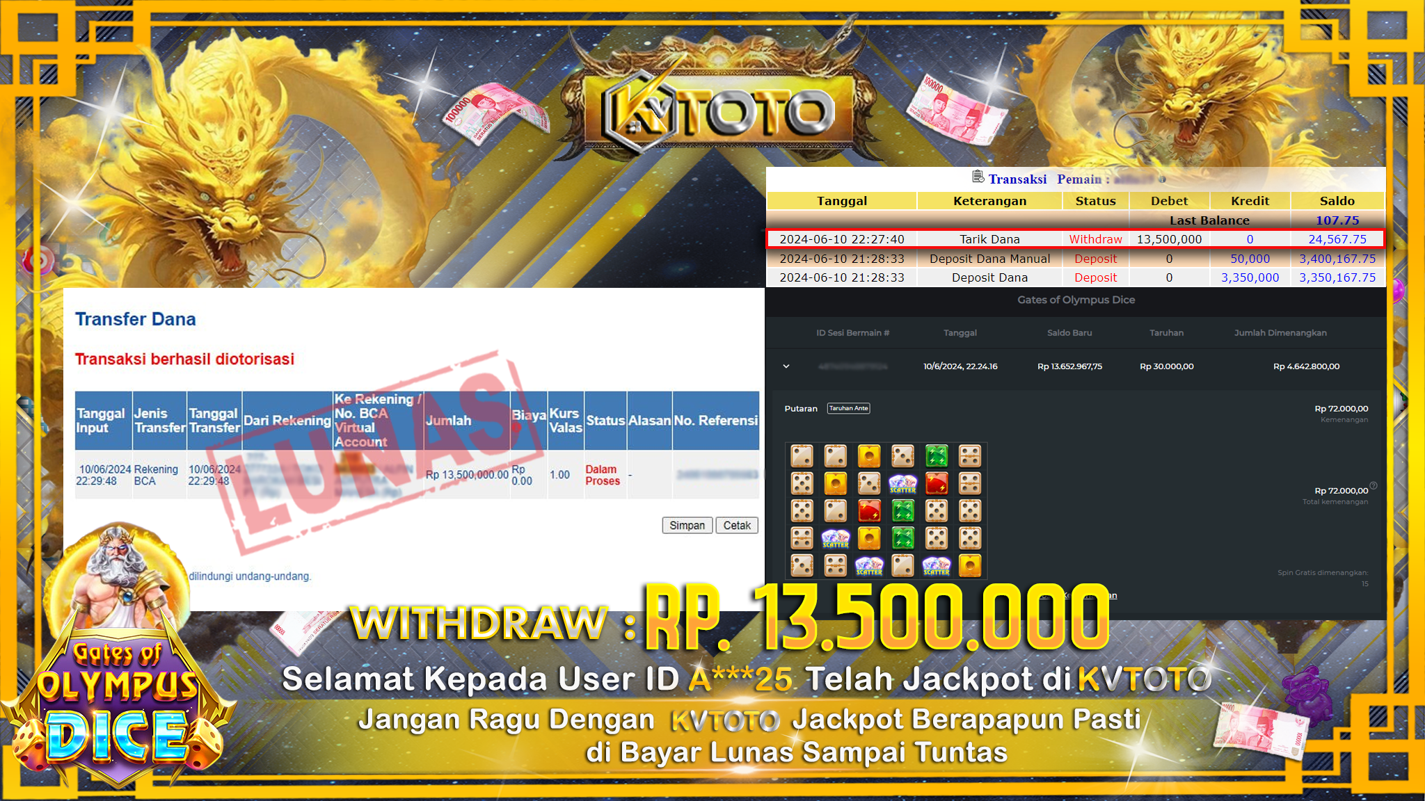 ✨ JACKPOT DI SLOT GATES OF OLYMPUS DICE ✨