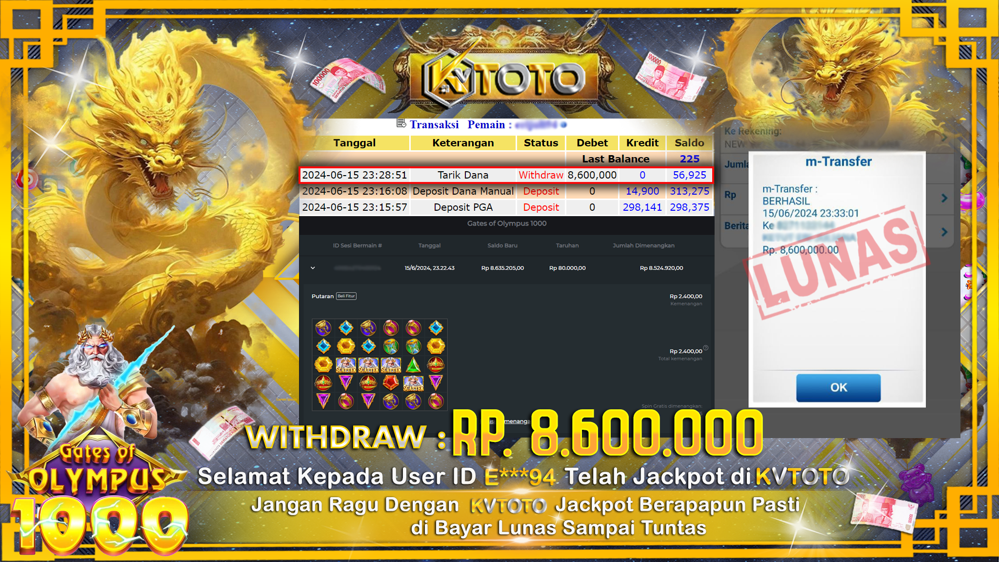 ✨ JACKPOT DI SLOT GATES OF OLYMPUS 1000 ✨