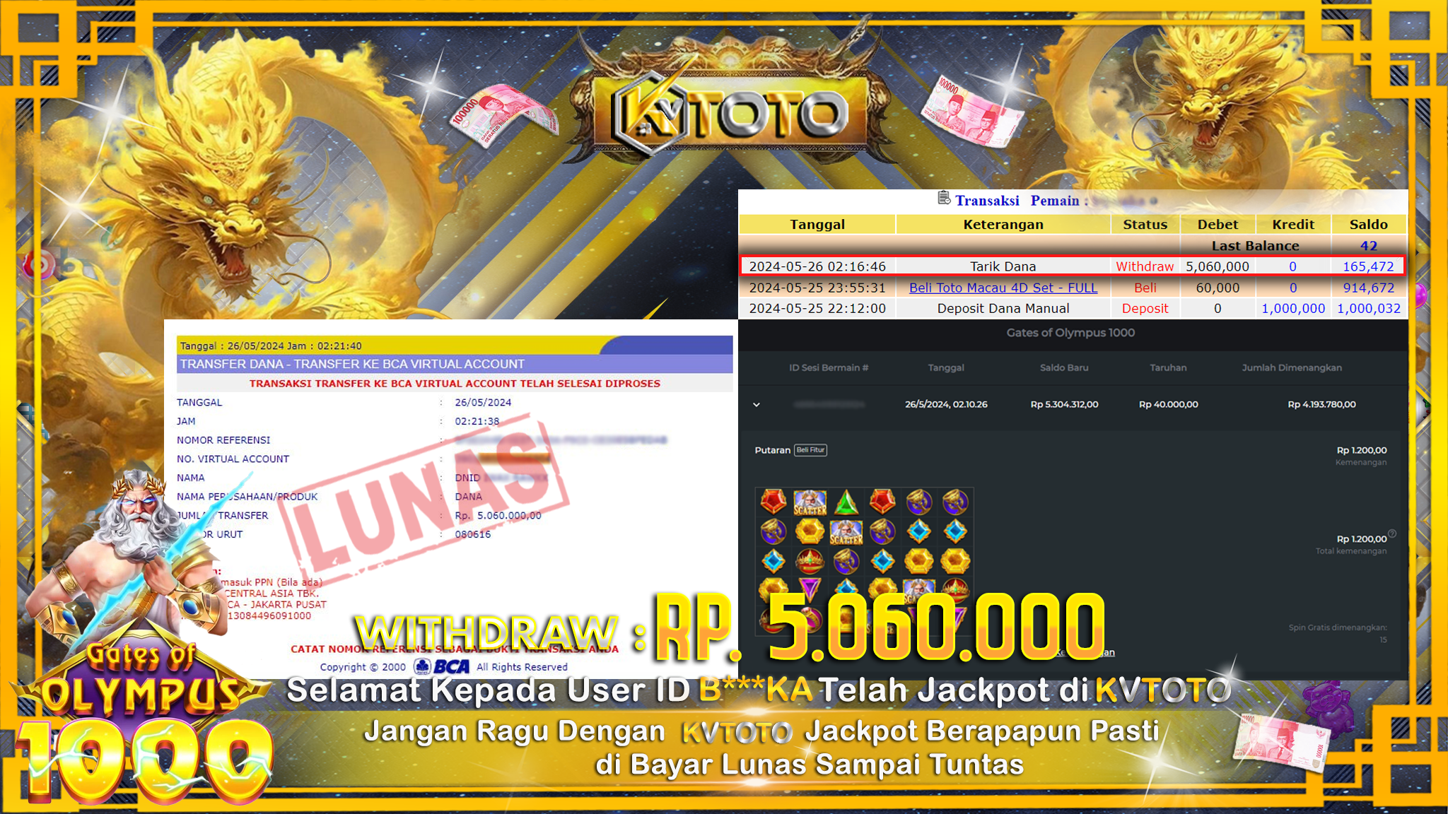 ✨ JACKPOT  SLOT GATES OF OLYMPUS 1000  ✨
