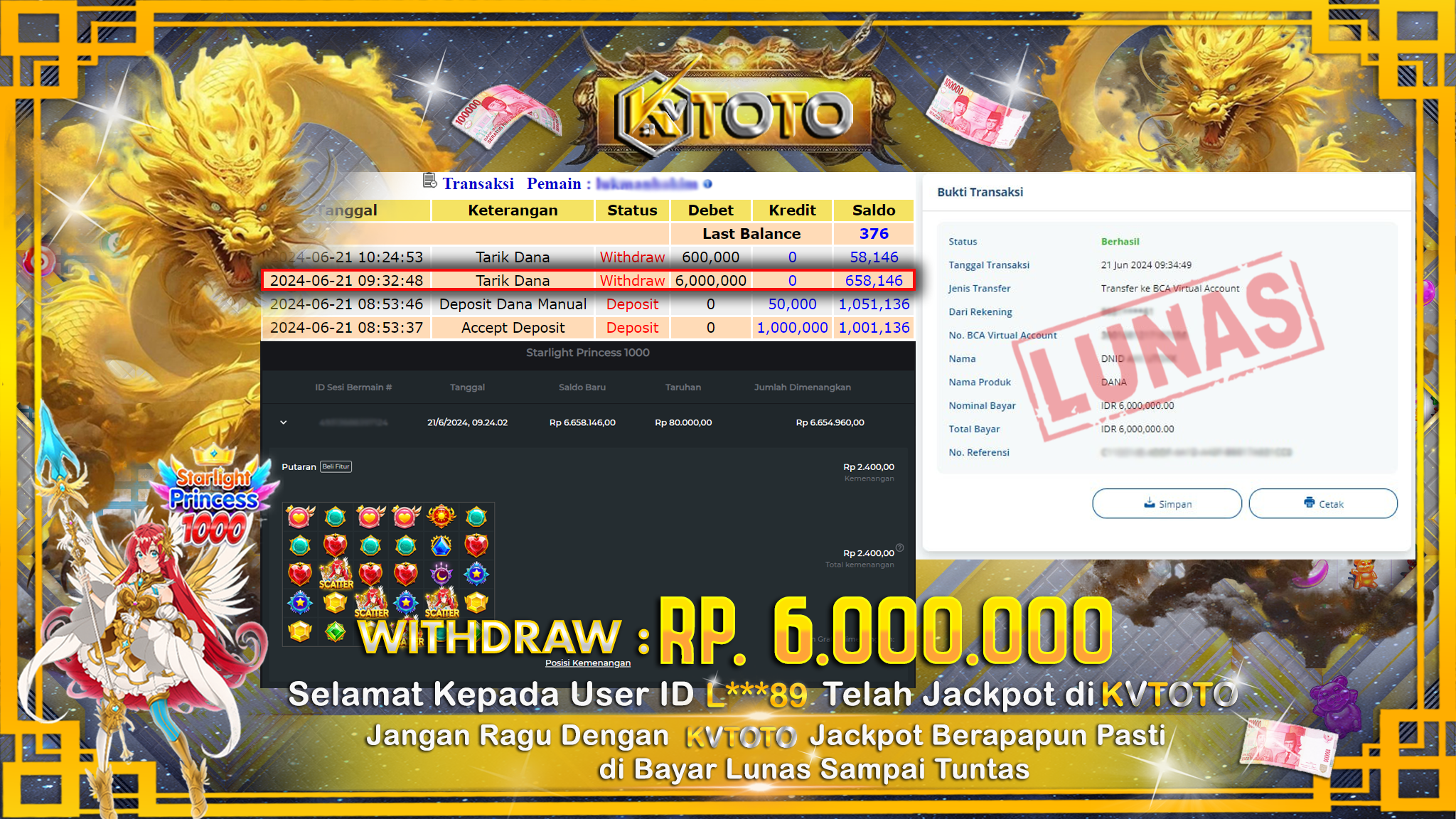 ✨ JACKPOT DI  SLOT STARLIGHT PRINCESS 1000  ✨
