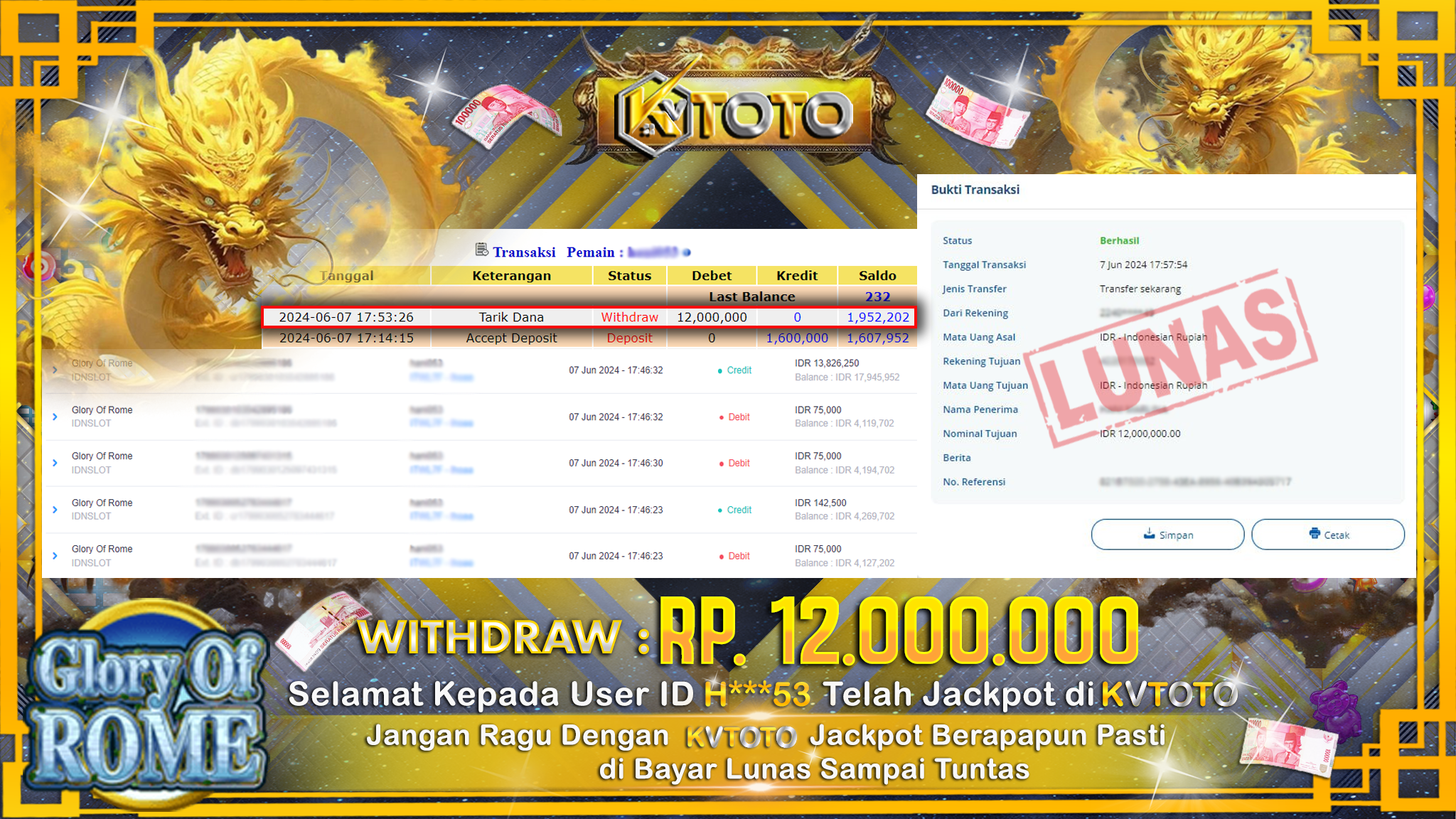 ✨ JACKPOT DI SLOT GLORY OF ROME  ✨