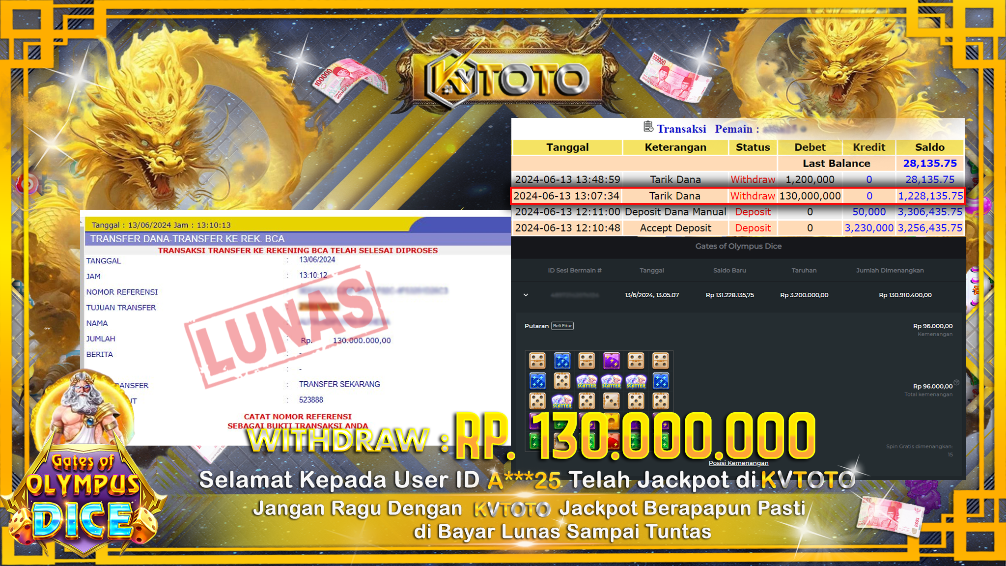 ✨ JACKPOT DI SLOT GATES OF OLYMPUS DICE  ✨