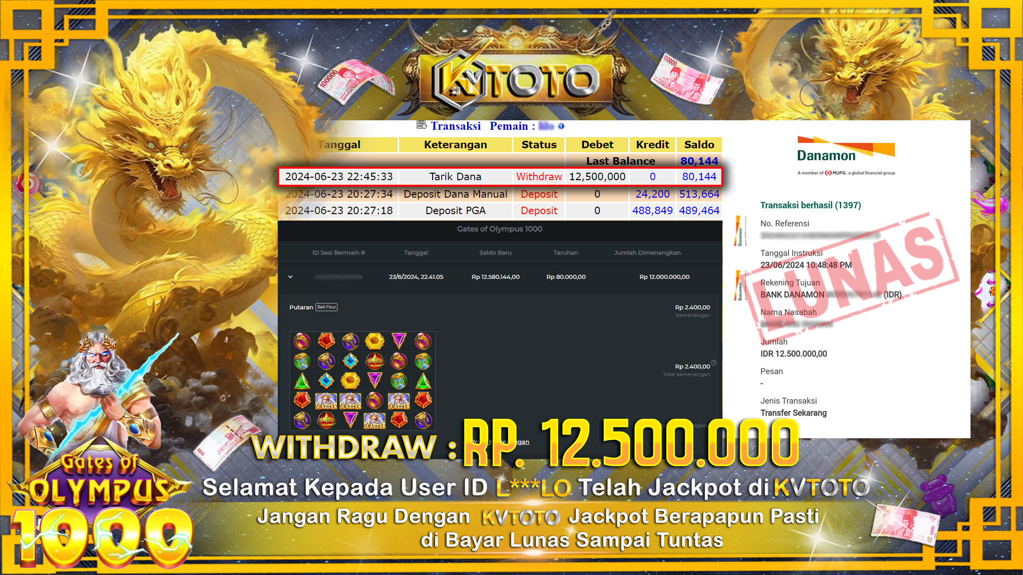 ✨ JACKPOT DI  SLOT GATES OF OLYMPUS 1000  ✨