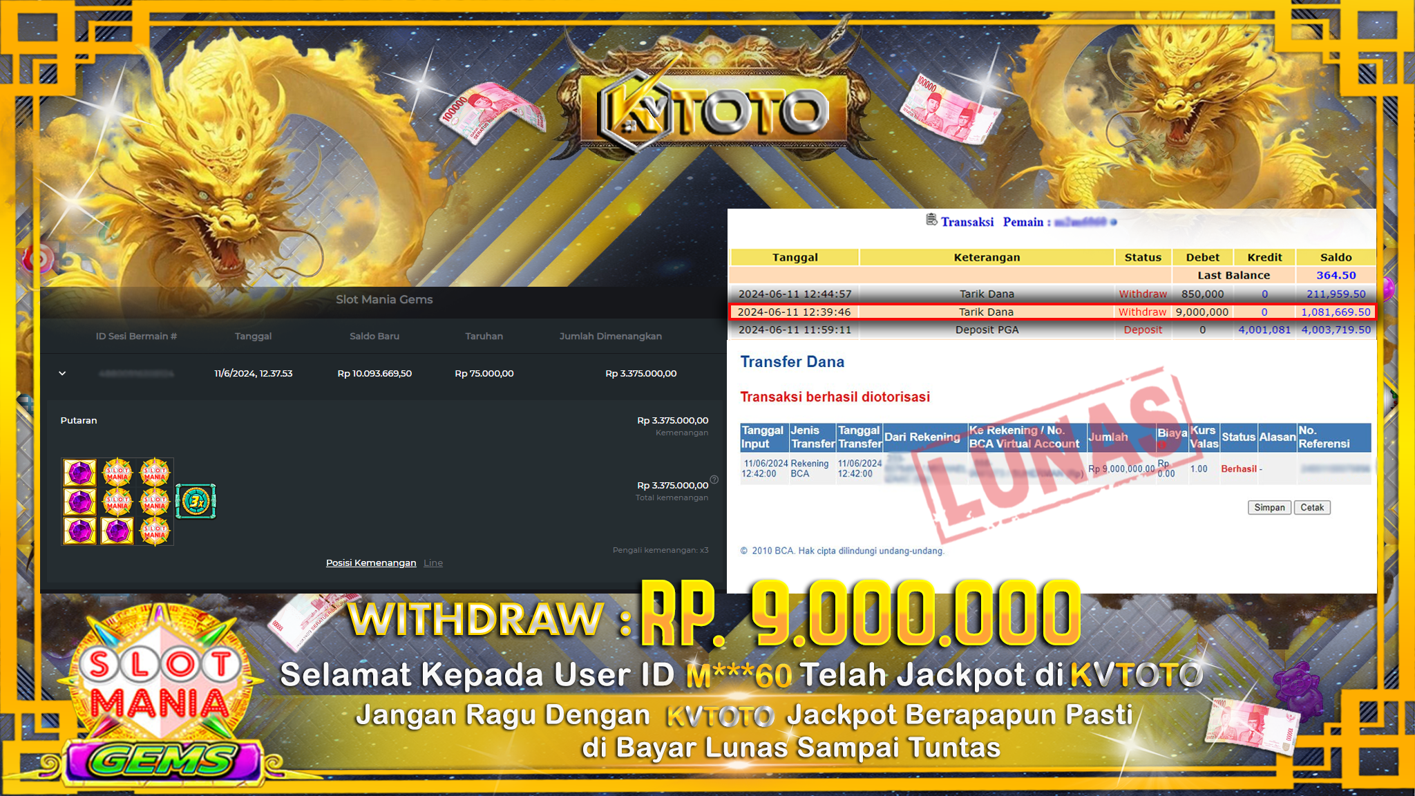 ✨ JACKPOT DI SLOT MANIA GEMS ✨