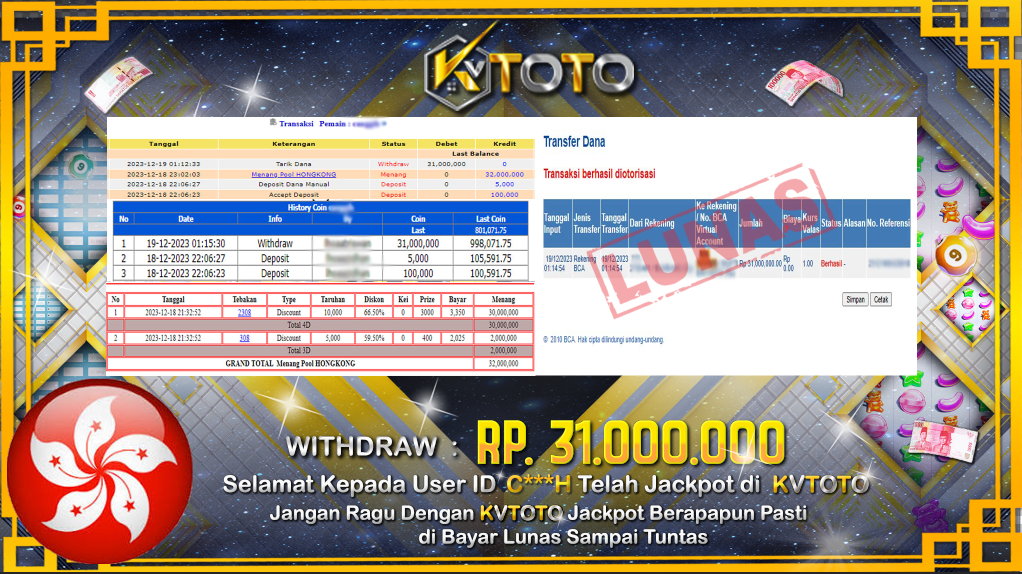 ✨ JACKPOT TOTO HONGKONG POOLS DI KVTOTO ✨