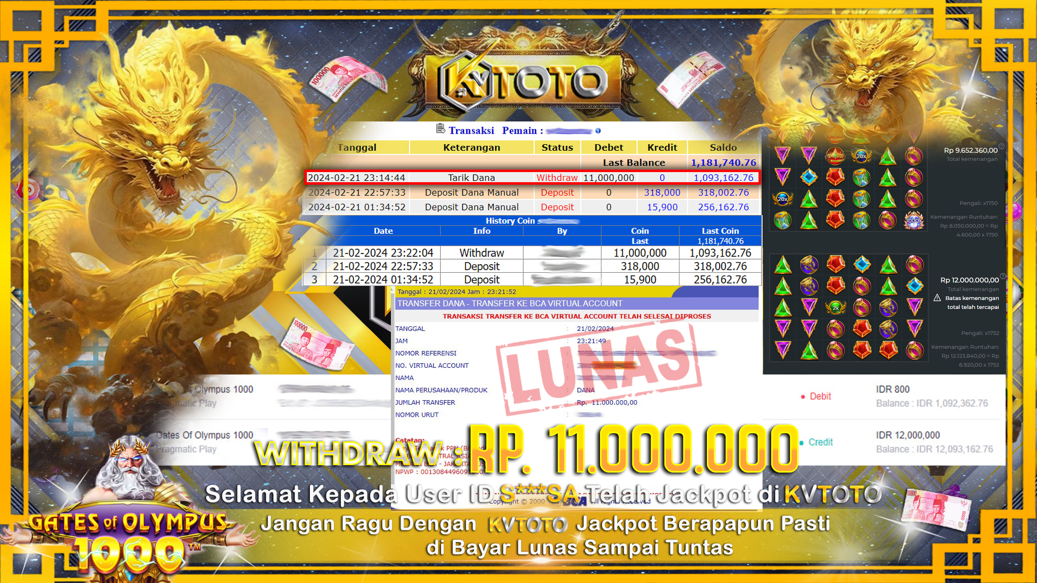 ✨ JACKPOT SLOT GATES OF OLYMPUS 1000 ✨