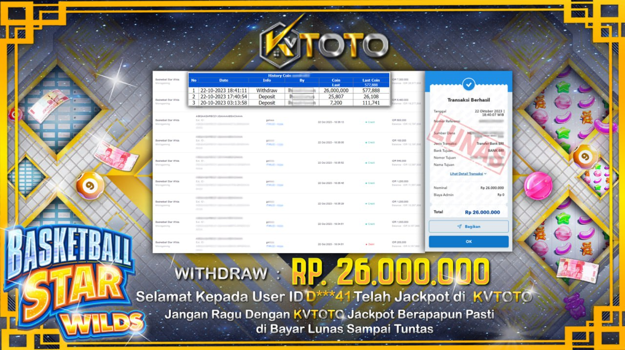 JACKPOT DI KVTOTO BASKETBALL STAR WILDS  JACKPOT LANGSUNG DI BAYAR LUNAS DAN CEPAT HANYA DI KVTOTO BOSKU!!