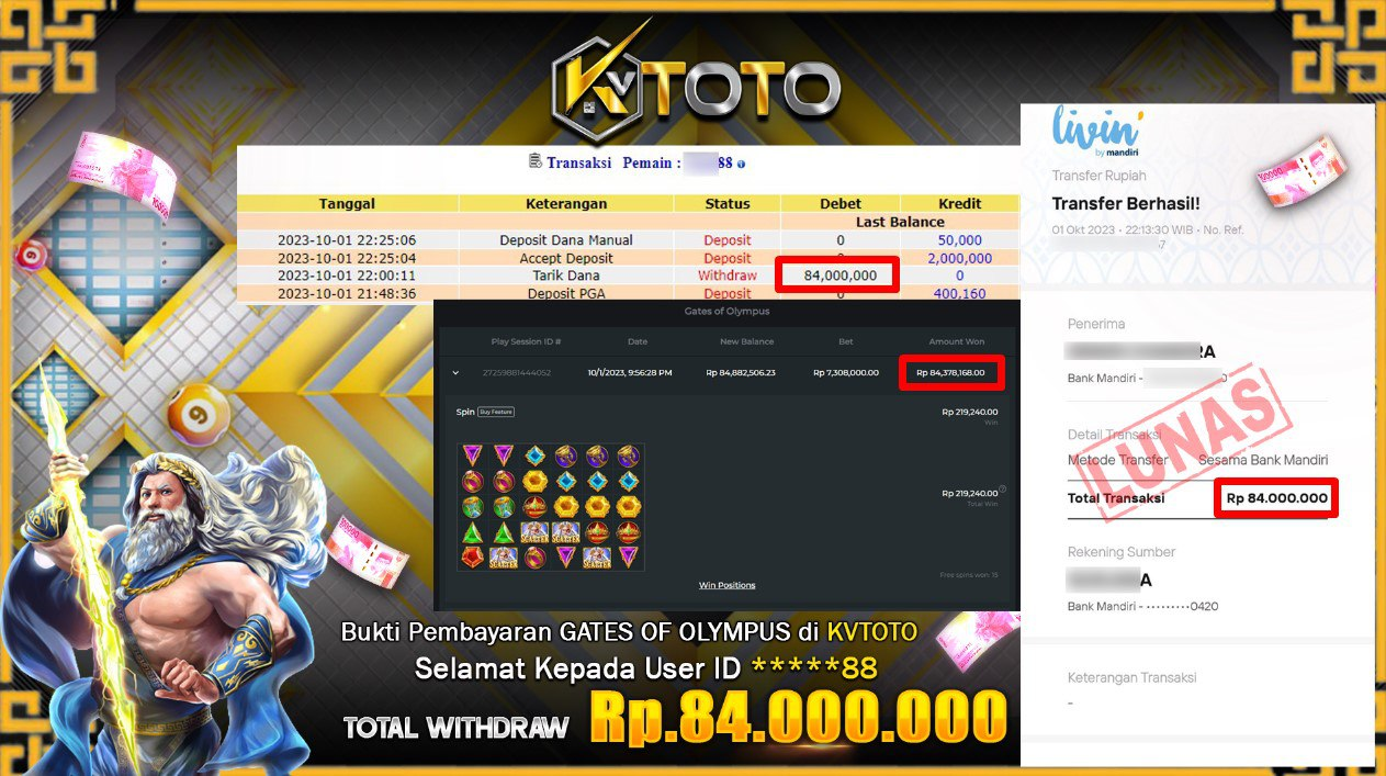 KVTOTO JACKPOT GATES OF OLYMPUS Rp.84,000,000 GACOR!!! KVTOTO JAMIN PASTI BAYAR LUNAS