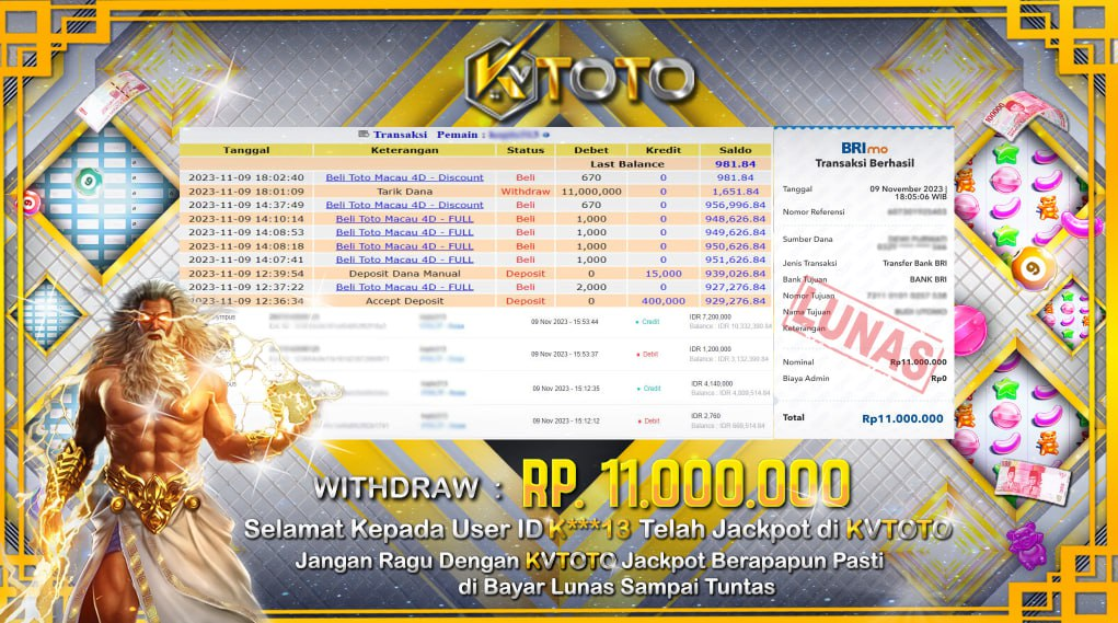JACKPOT DI KVTOTO SLOT MANIA GATES OF OLYMPUS LANGSUNG DI BAYAR LUNAS DAN CEPAT HANYA DI KVTOTO BOSKU!!