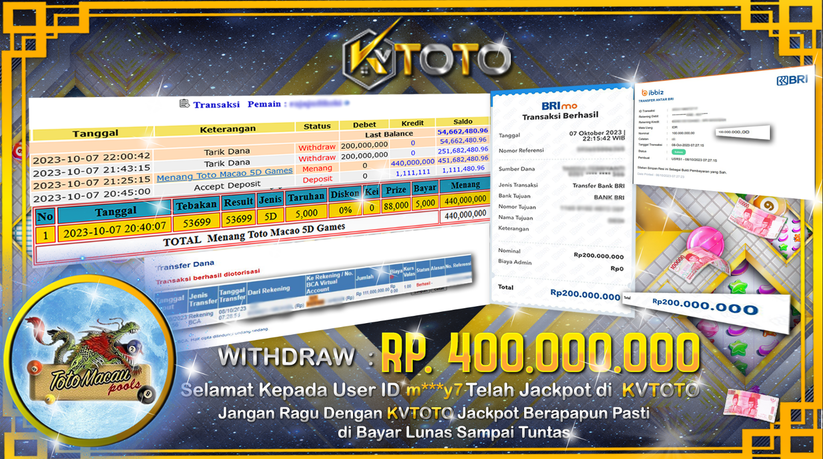 KVTOTO JACKPOT TOTOMACAU 5D TERJITU DAN PASTI NYA DI BAYAR LUNAS BERAPAPUN ITU BOSKU!!!