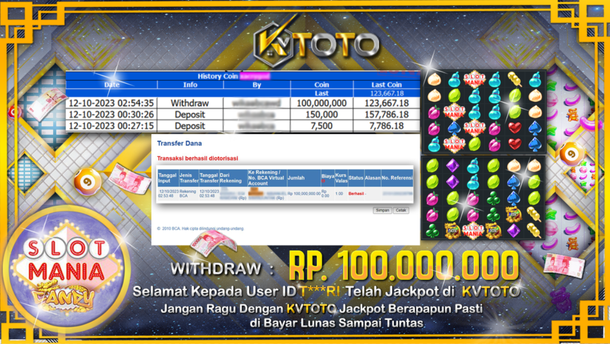 JACKPOT DI KVTOTO SLOT MANIA CANDY JACPOT LANGSUNG DI BAYAR LUNAS DAN CEPAT HANYA DI KVTOTO BOSKU!!