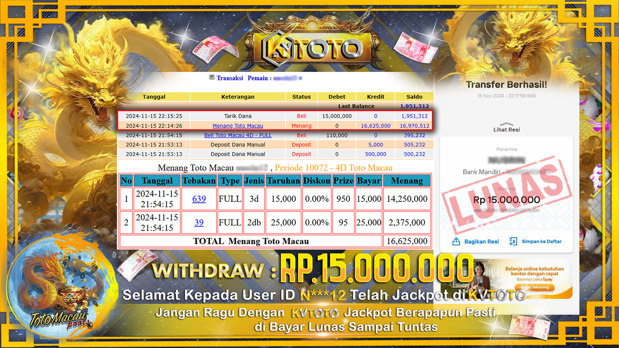 ✨ JACKPOT Di TOTO MACAU POOLS ✨