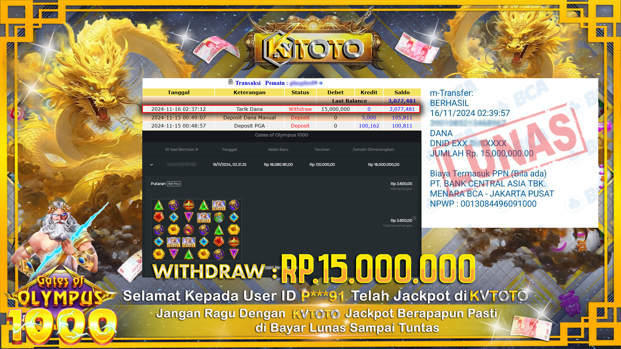 ✨ JACKPOT Di SLOT GATES OF OLYMPUS 1000 ✨