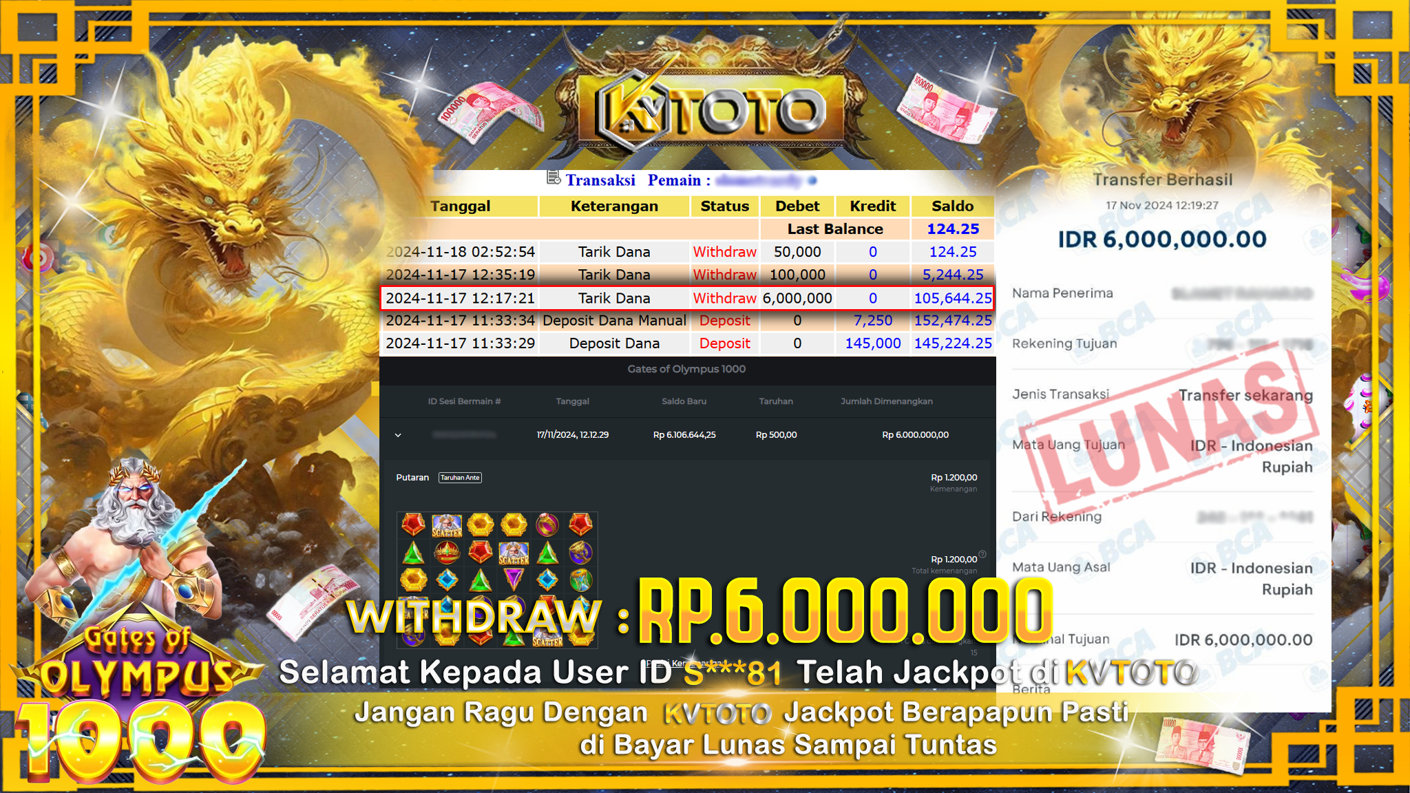 ✨ JACKPOT Di SLOT GATES OF OLYMPUS 1000 ✨