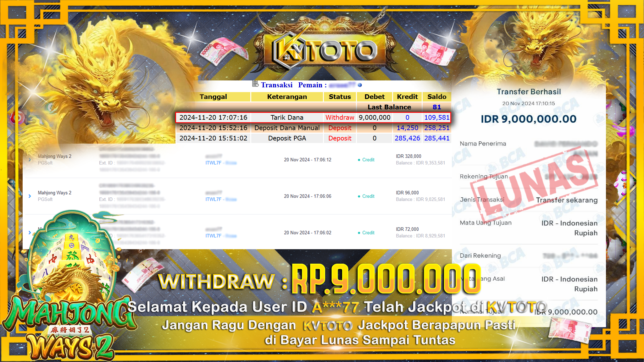 ✨ JACKPOT Di SLOT MAHJONG WAYS 2 ✨