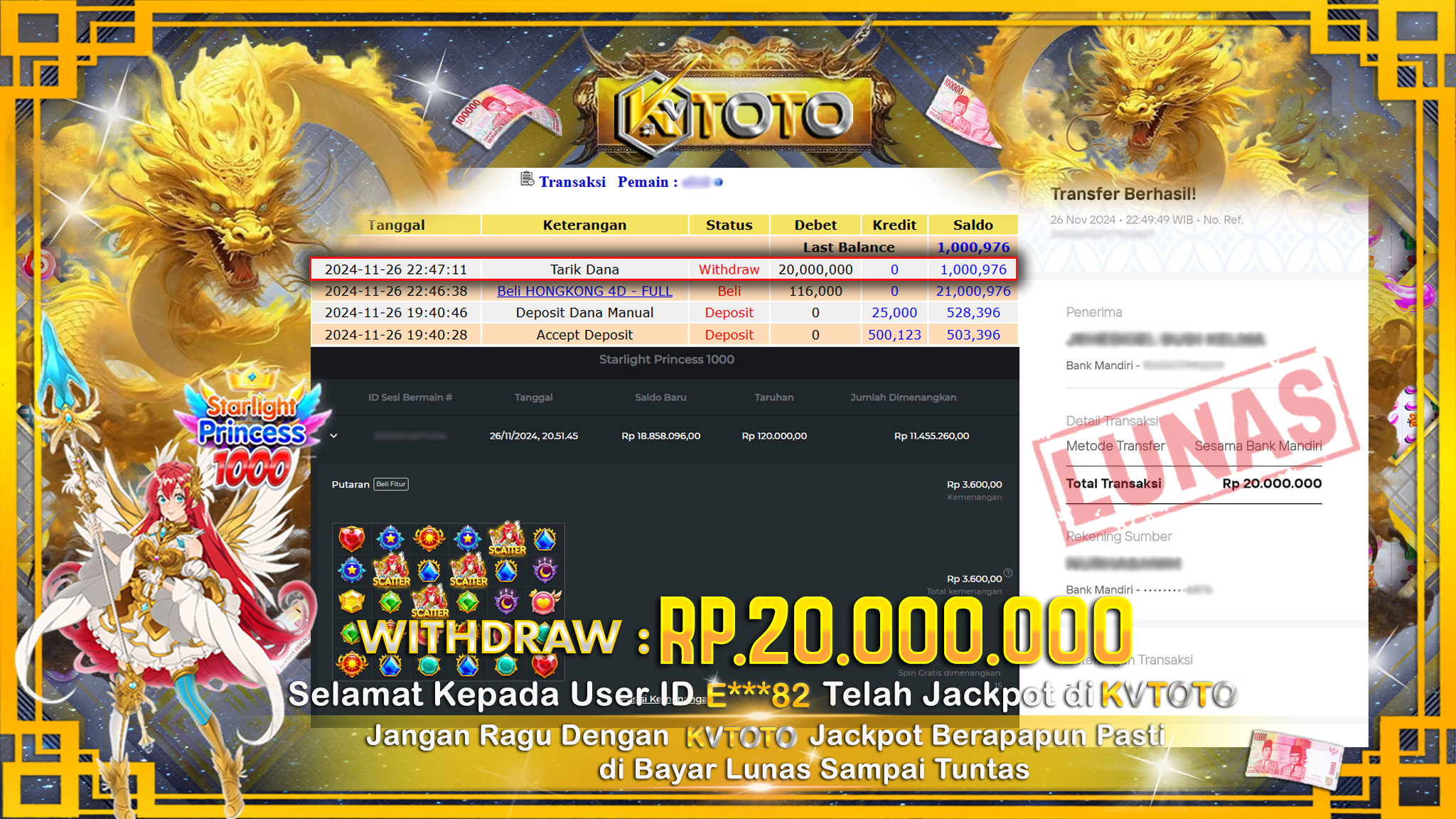 ✨ JACKPOT Di SLOT STARLIGHT PRINCEESS 1000   ✨