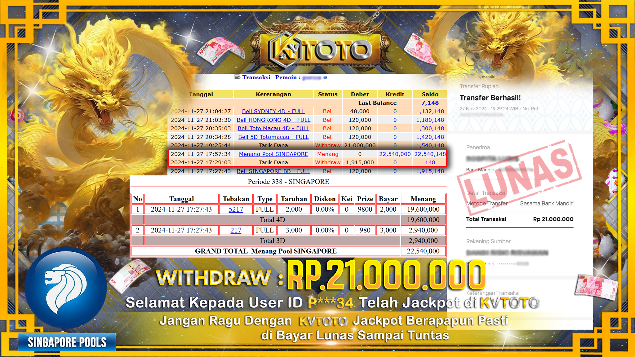 ✨ JACKPOT Di SINGAPORE POOLS ✨