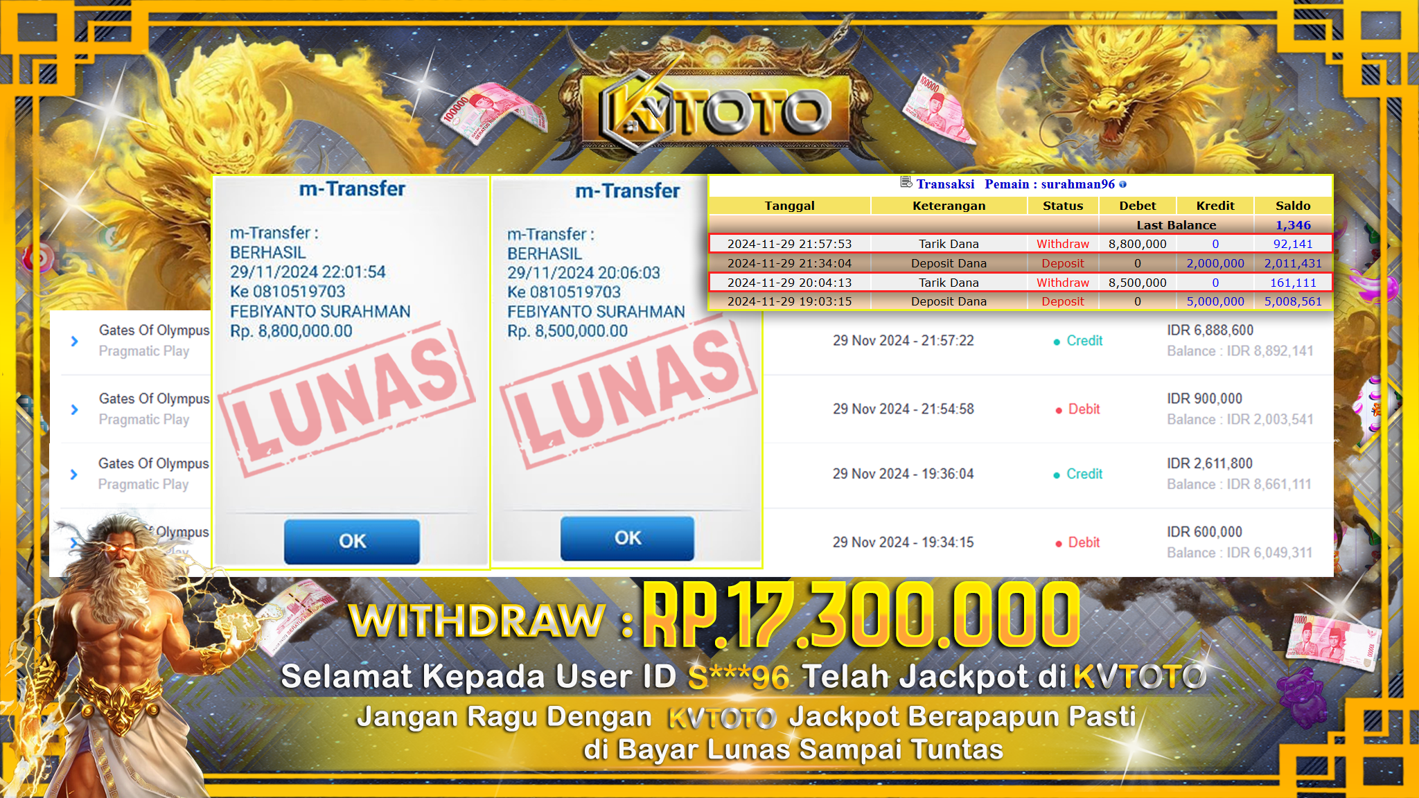 ✨ JACKPOT Di SLOT GATES OF OLYMPUS ✨