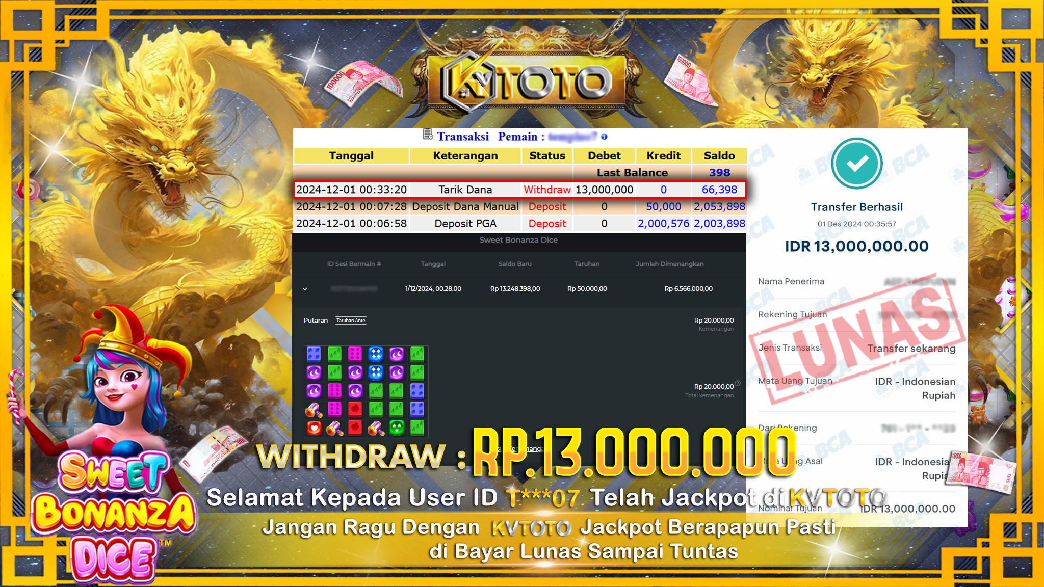 ✨ JACKPOT Di SLOT SWEET BONANZA DICE ✨