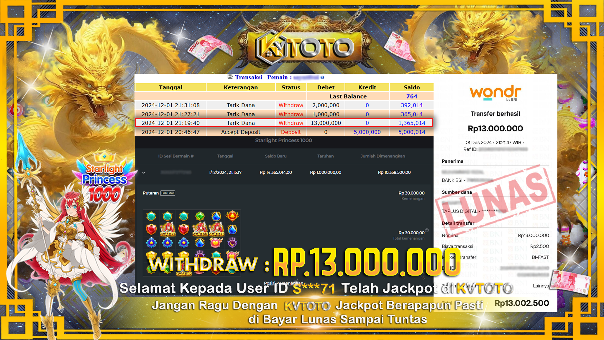 ✨ JACKPOT Di SLOT STARLIGHT PRINCEESS 1000   ✨
