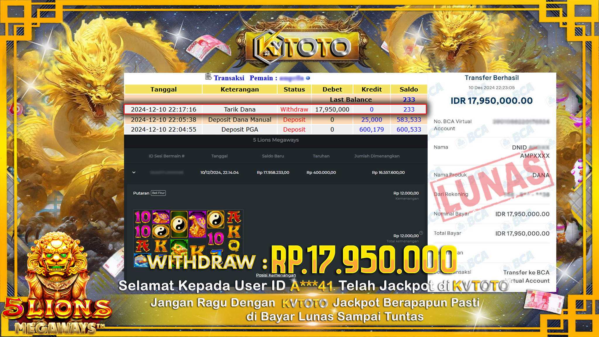 ✨ JACKPOT Di SLOT 5 LIONS MEGAWAYS ✨
