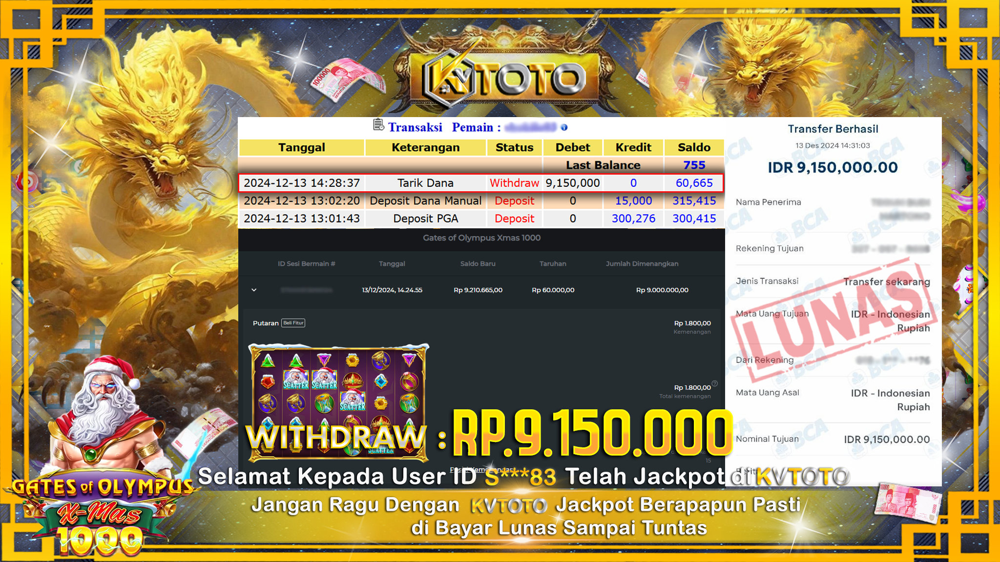 ✨ JACKPOT Di SLOT GATES OF OLYMPUS X-MAS 1000 ✨