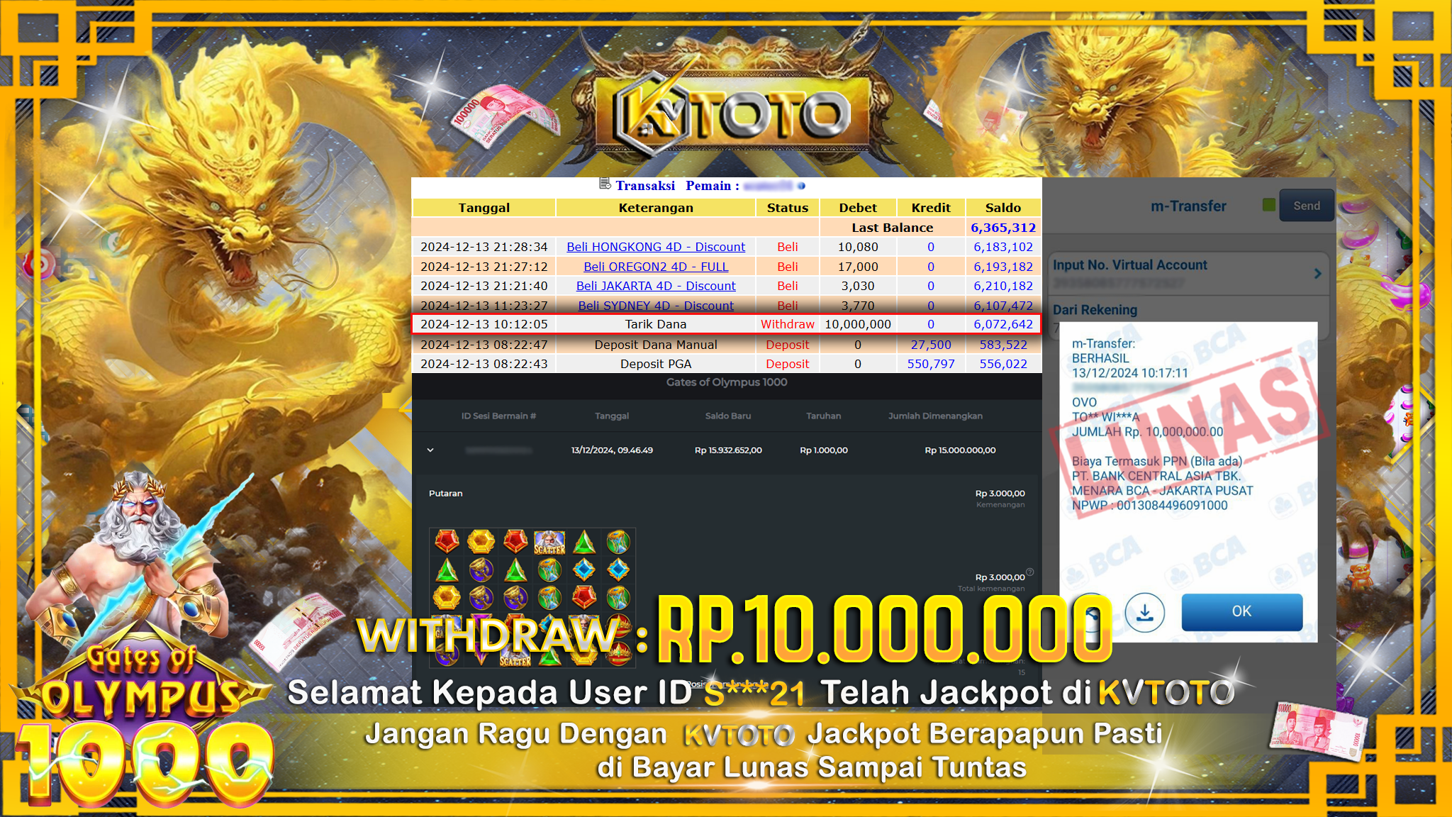 ✨ JACKPOT Di SLOT GATES OF OLYMPUS 1000 ✨