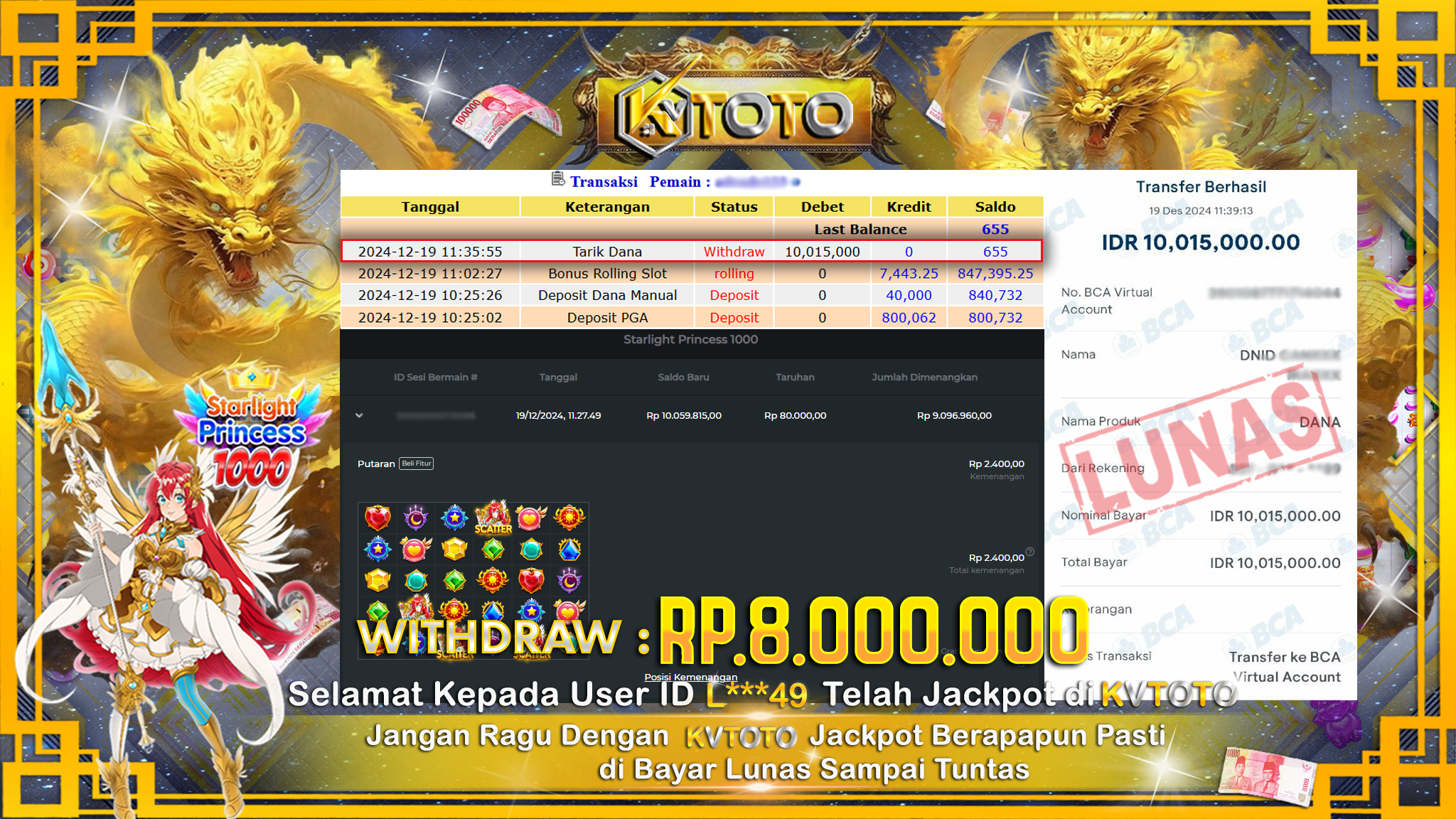 ✨ JACKPOT Di SLOT STARLIGHT PRINCEESS 1000   ✨