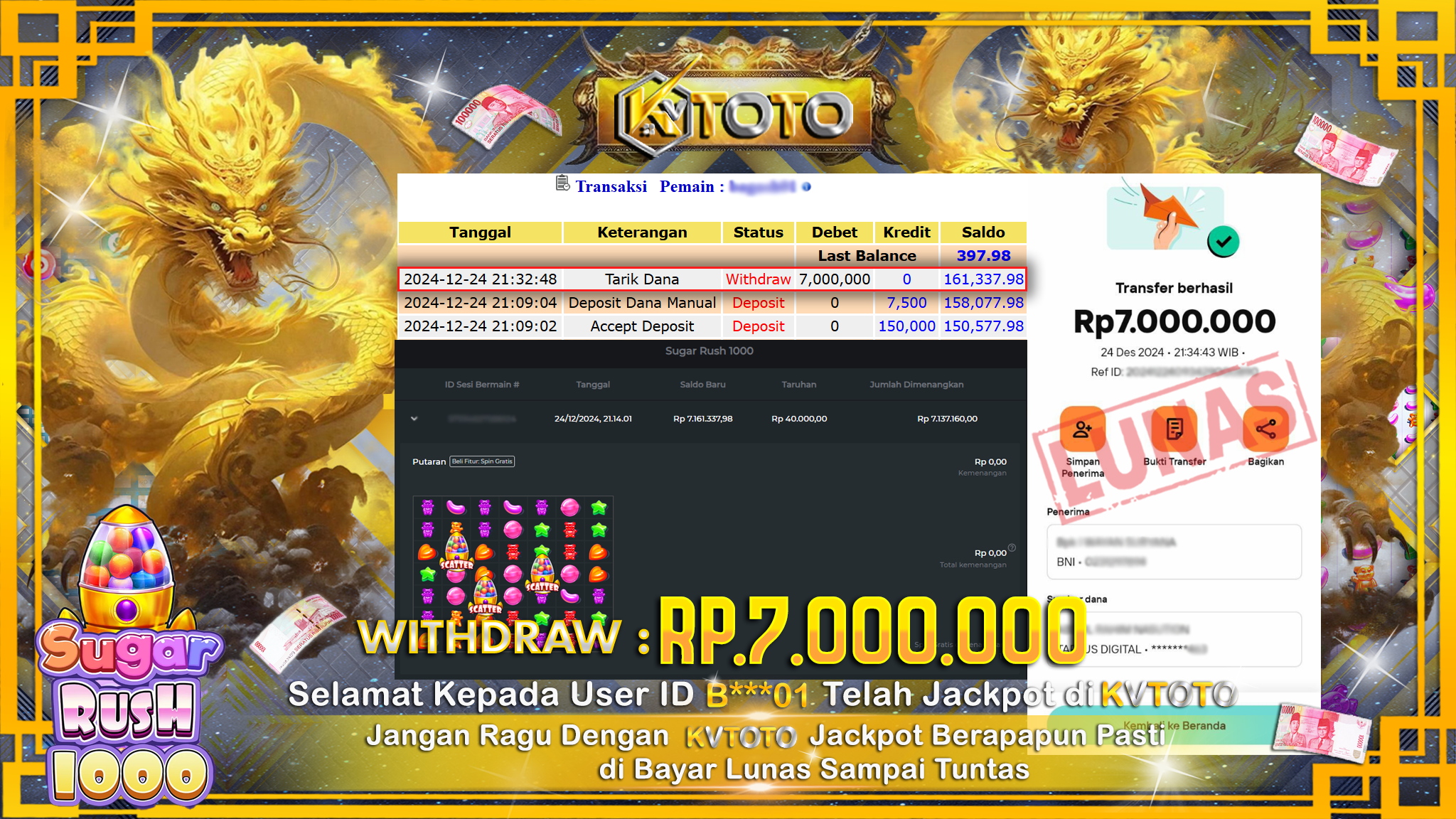 ✨ JACKPOT Di SLOT SUGAR RUSH 1000 ✨