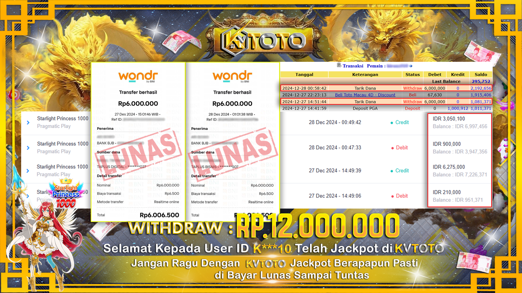 ✨ JACKPOT Di SLOT STARLIGHT PRINCEESS 1000   ✨