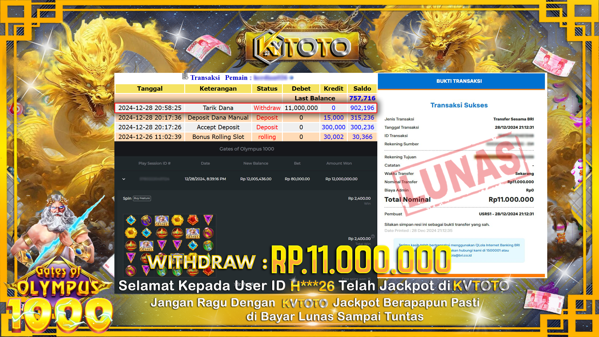 ✨ JACKPOT Di SLOT GATES OF OLYMPUS 1000 ✨