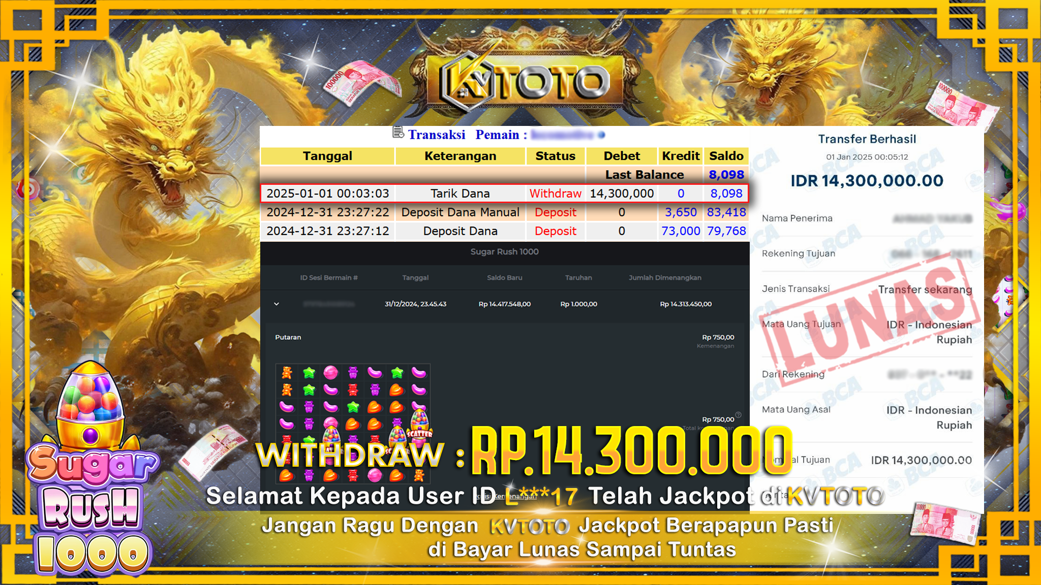 ✨ JACKPOT Di SLOT SUGAR RUSH 1000 ✨