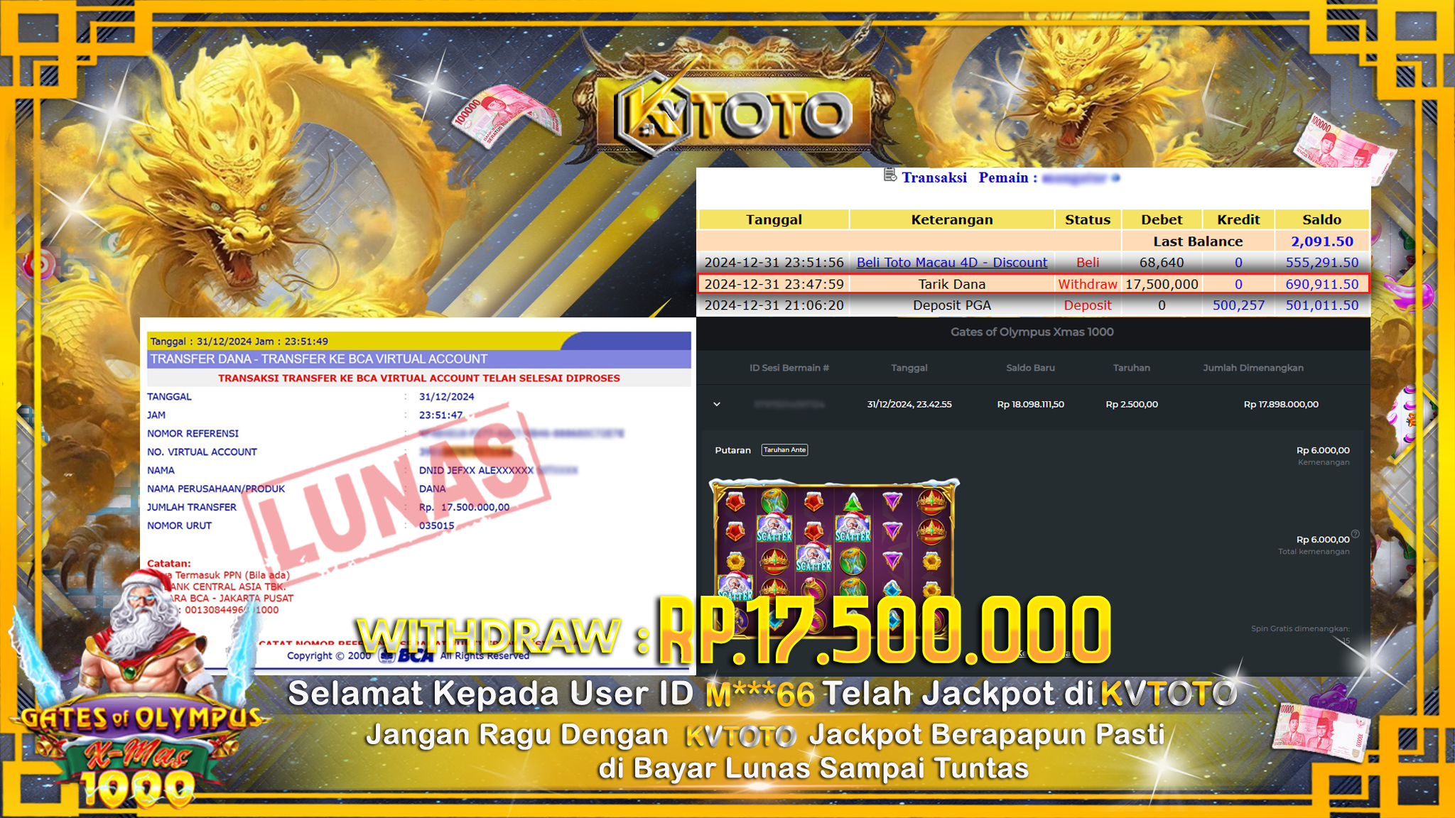 ✨ JACKPOT Di SLOT GATES OF OLYMPUS X-MAS 1000 ✨