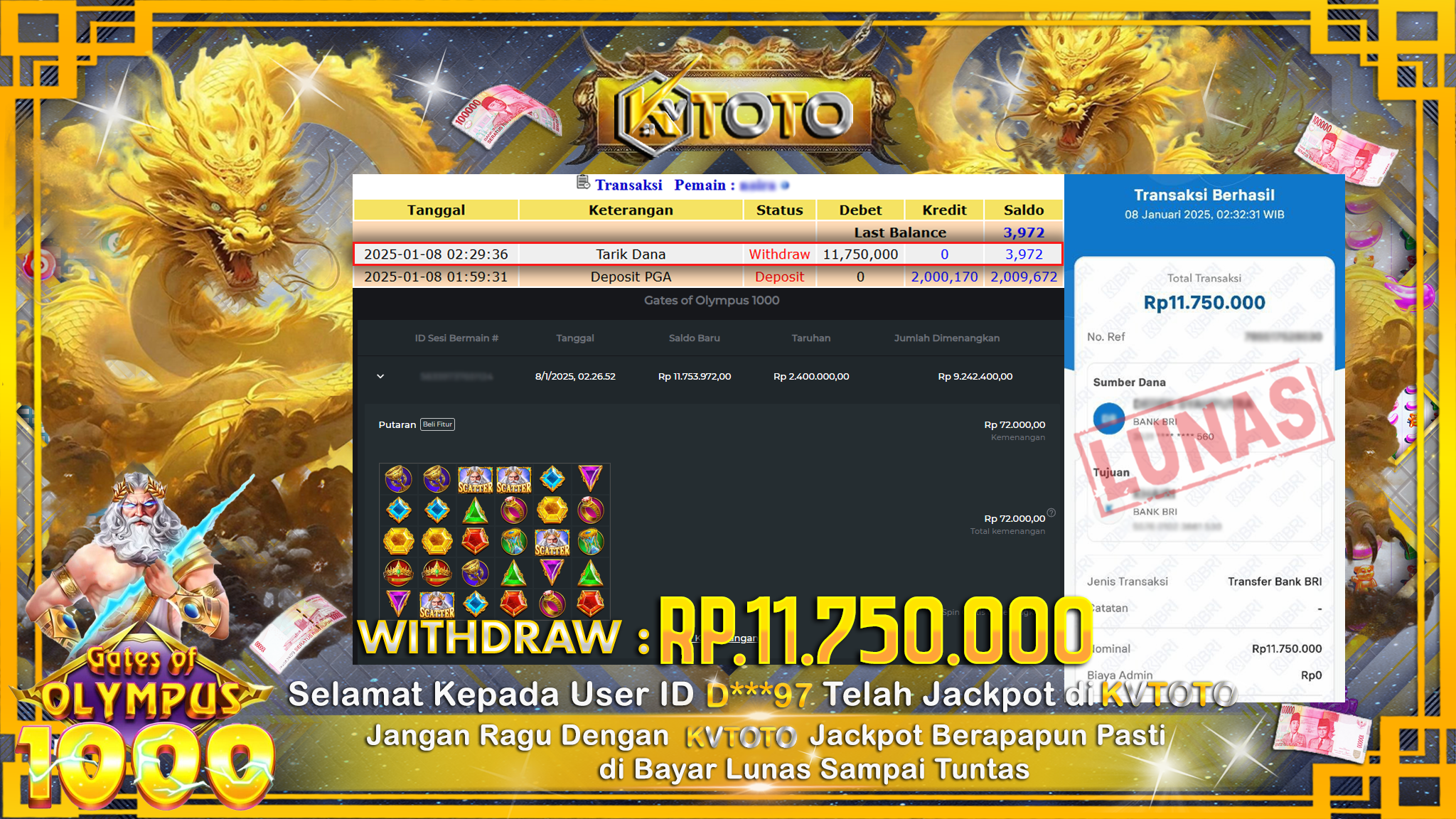 ✨ JACKPOT Di SLOT GATES OF OLYMPUS 1000 ✨