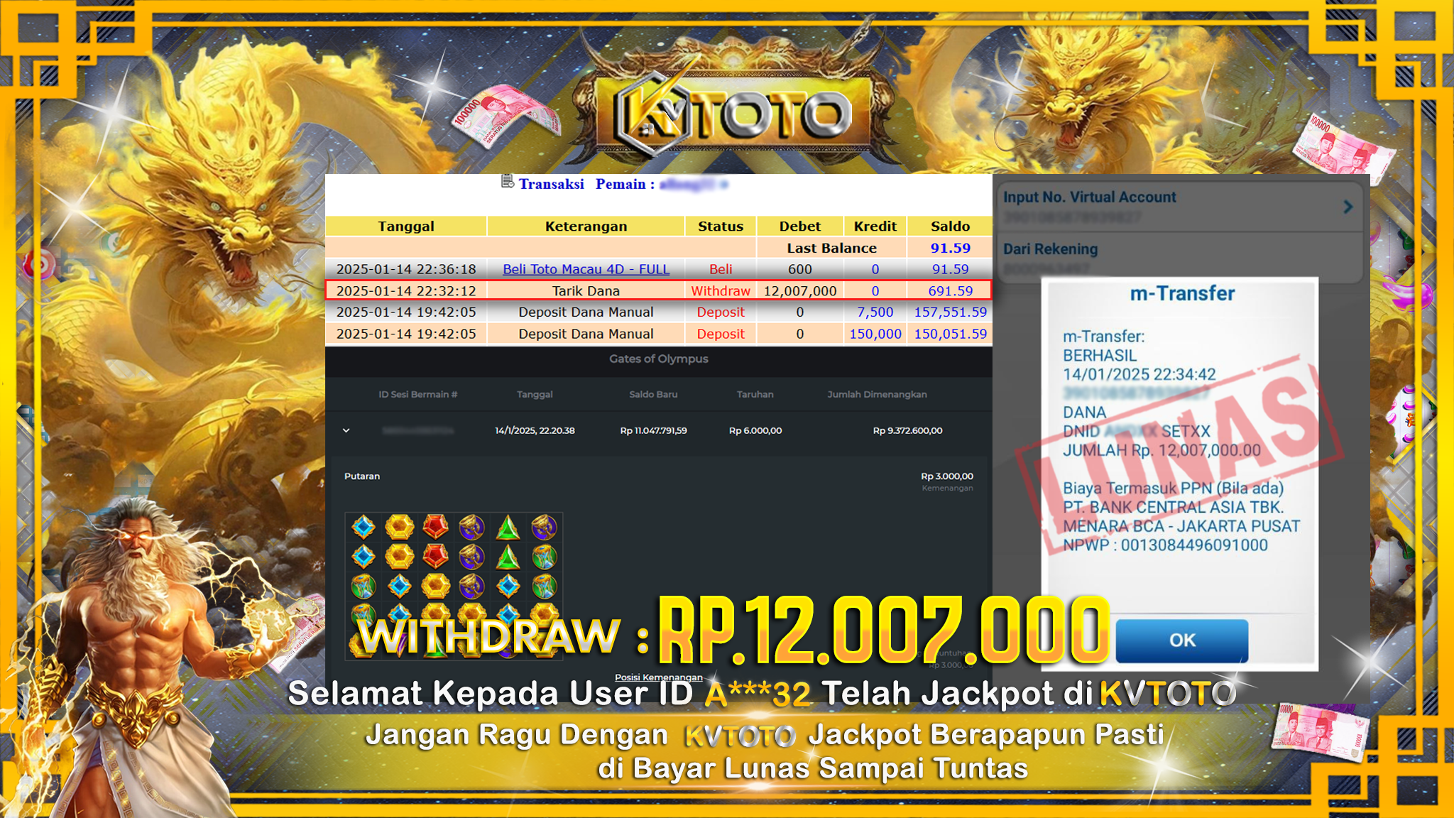 ✨ JACKPOT Di SLOT GATES OF OLYMPUS ✨