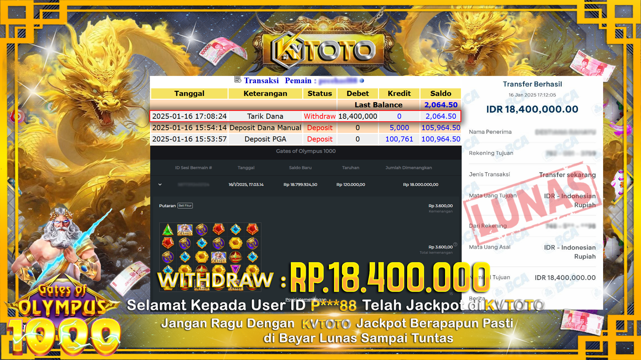 ✨ JACKPOT Di SLOT GATES OF OLYMPUS 1000 ✨