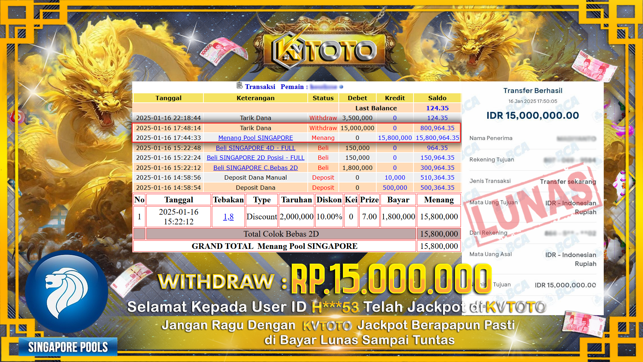 ✨ JACKPOT Di SINGAPORE POOLS  ✨