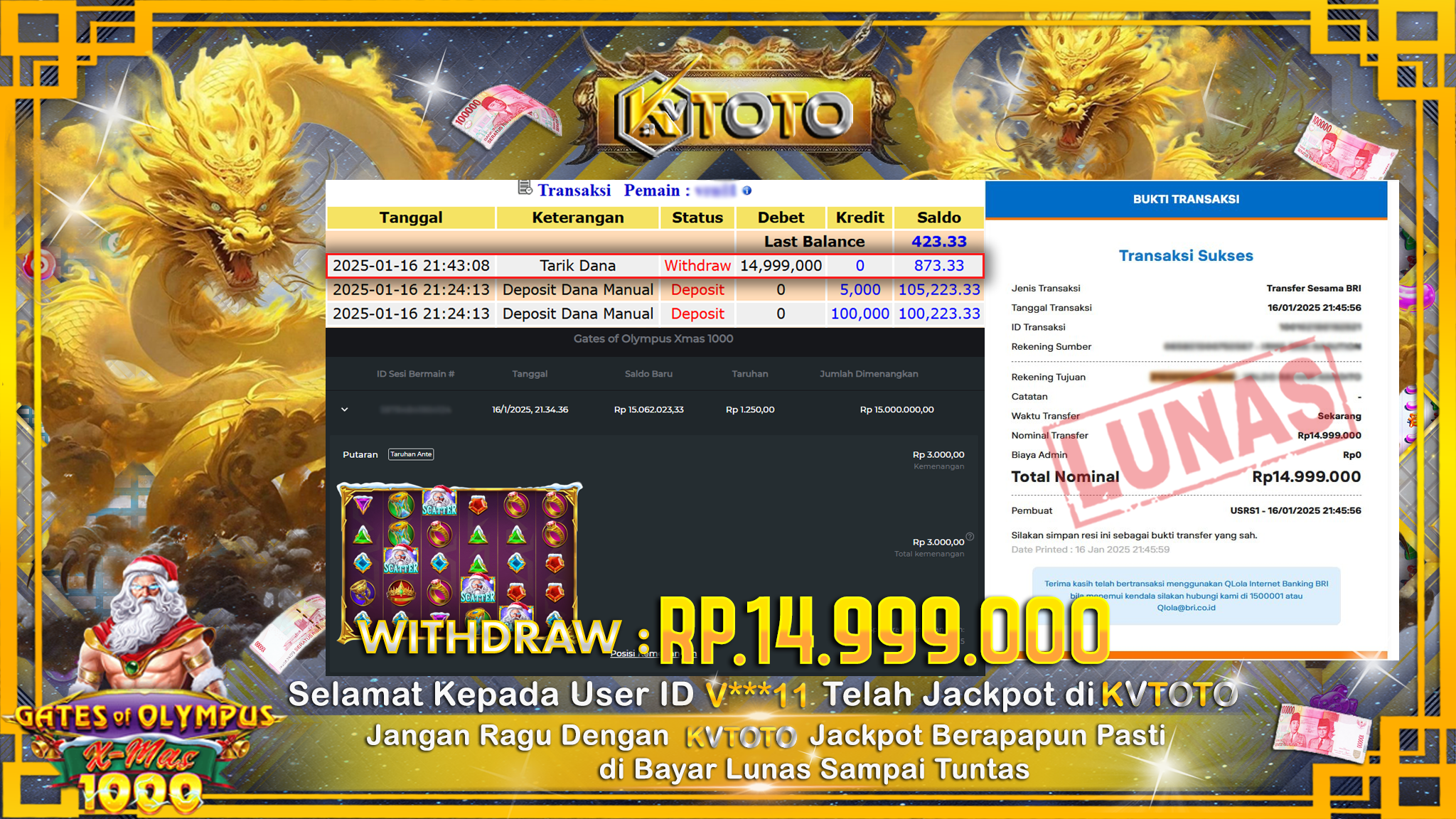 ✨ JACKPOT Di SLOT GATES OF OLYMPUS X-MAS 1000 ✨