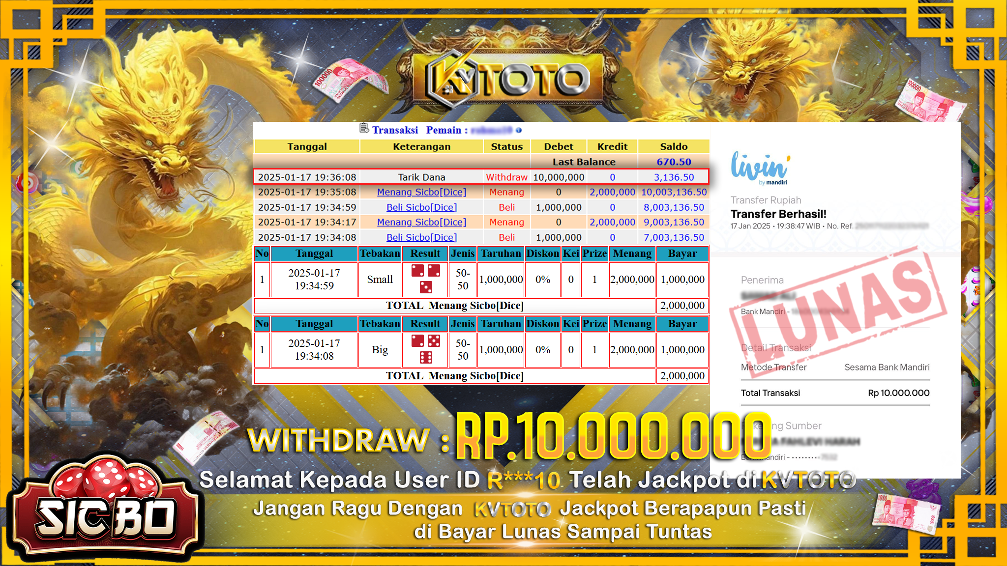 ✨ JACKPOT Di SICBO ✨