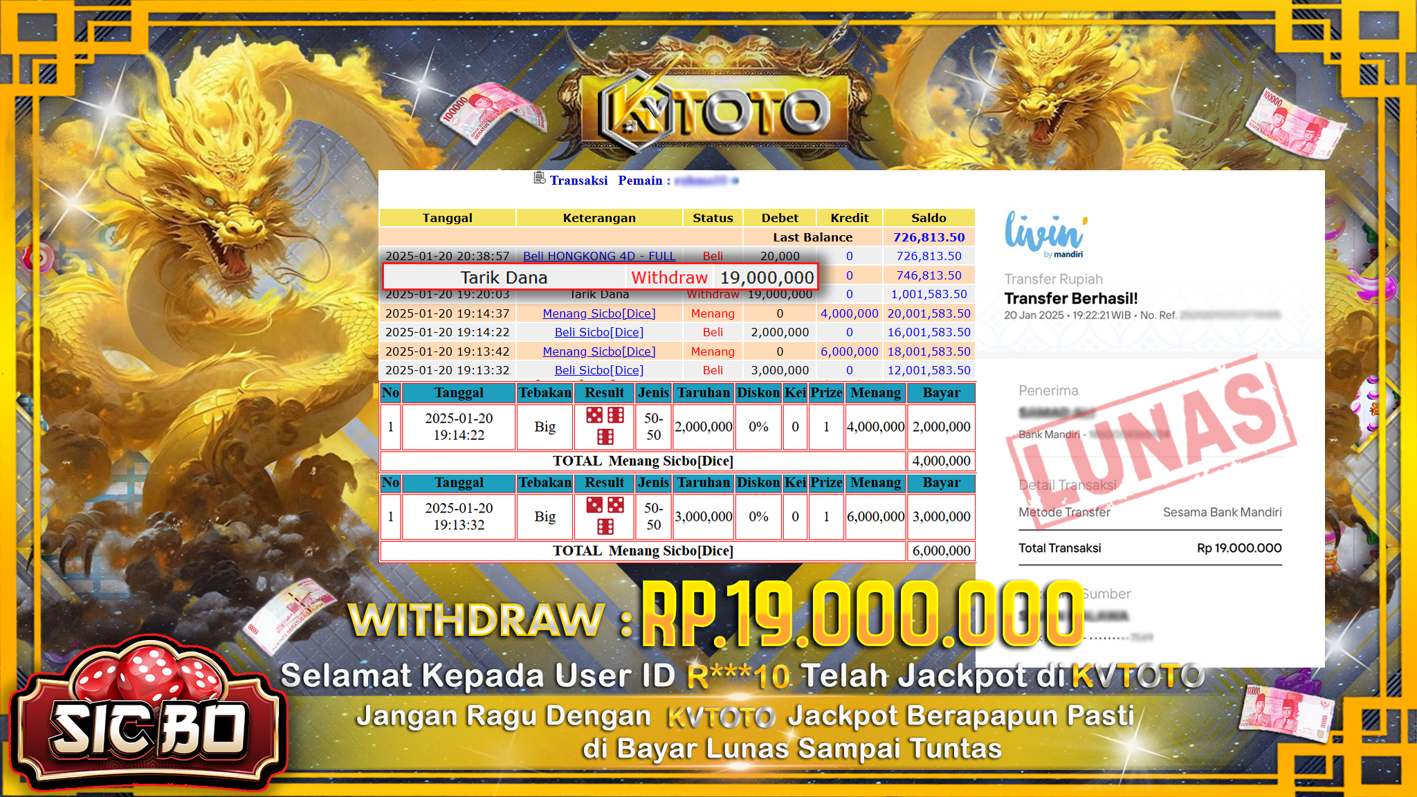 ✨ JACKPOT Di SICBO ✨
