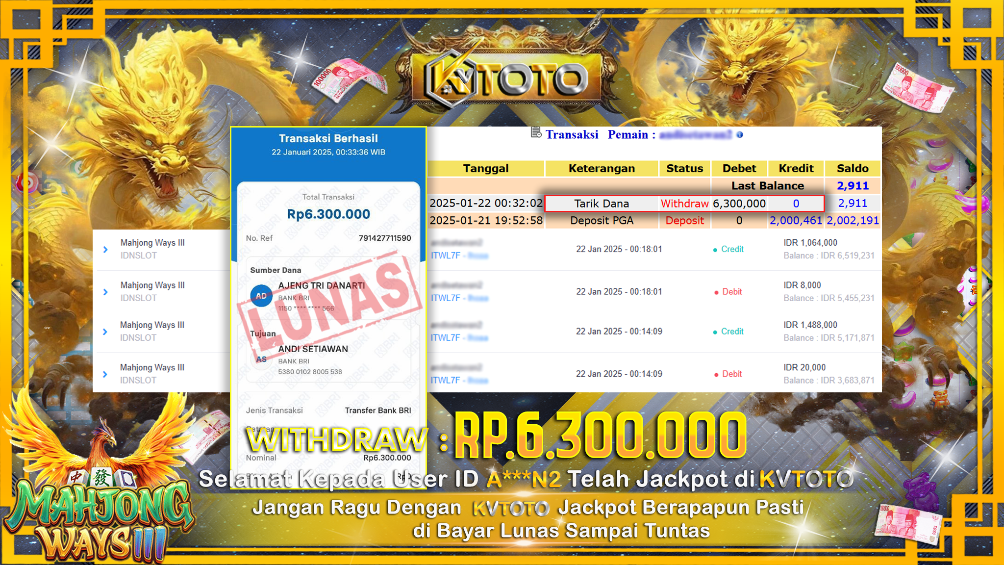 ✨ JACKPOT Di SLOT MAHJONG WAYS 3 ✨