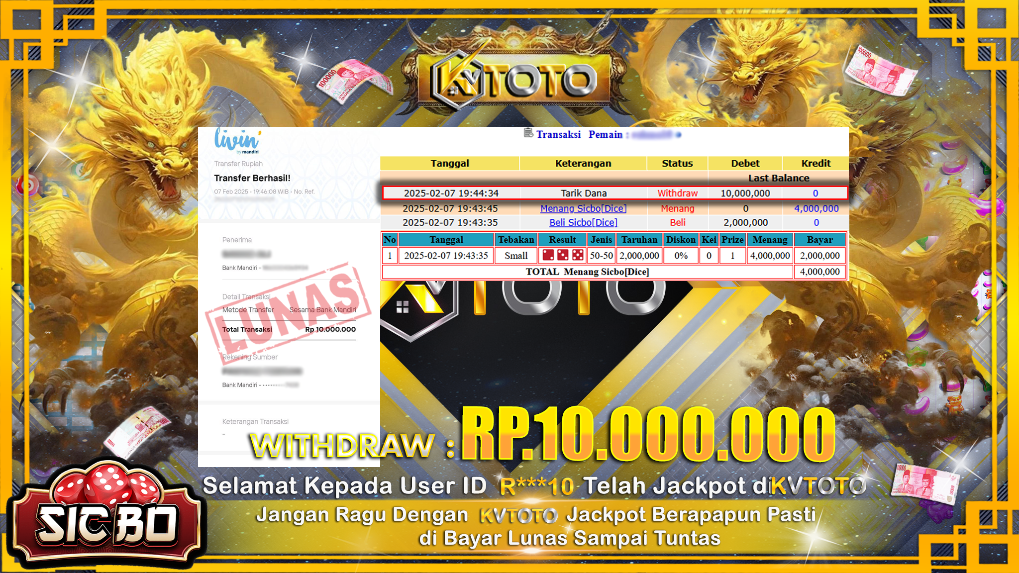 ✨ JACKPOT Di SICBO ✨