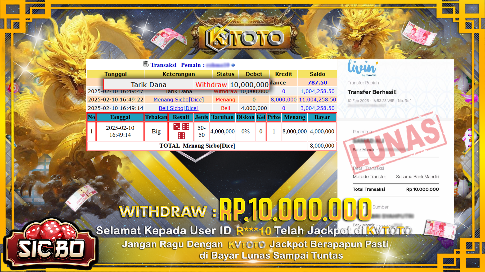 ✨ JACKPOT Di SICBO ✨