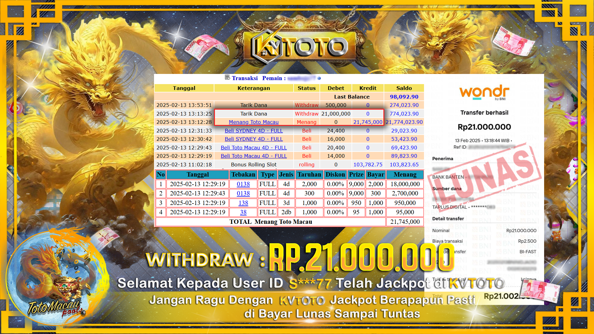 ✨ JACKPOT Di TOTO MACAU POOLS ✨
