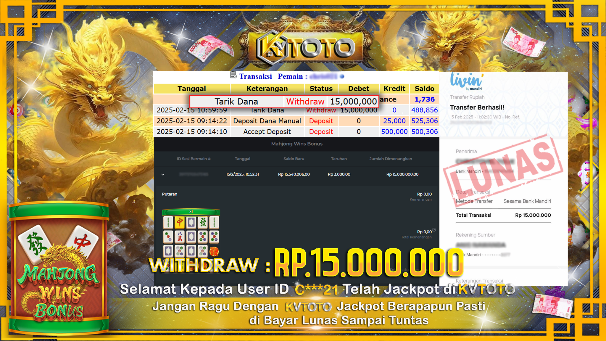 ✨ JACKPOT Di SLOT MAHJONG WINS BONUS ✨